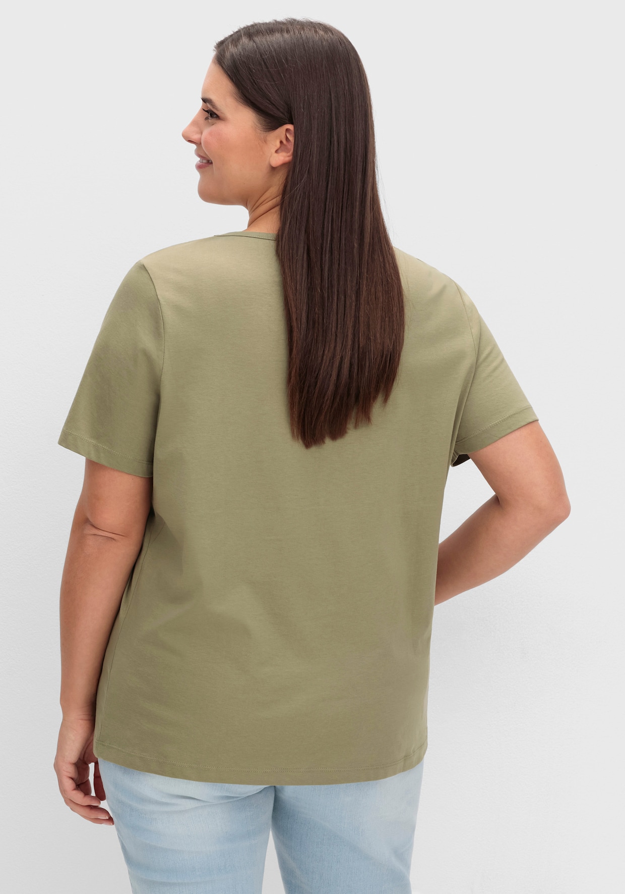 Kurzarmshirt mit Glitzer-Print - khaki-limone
