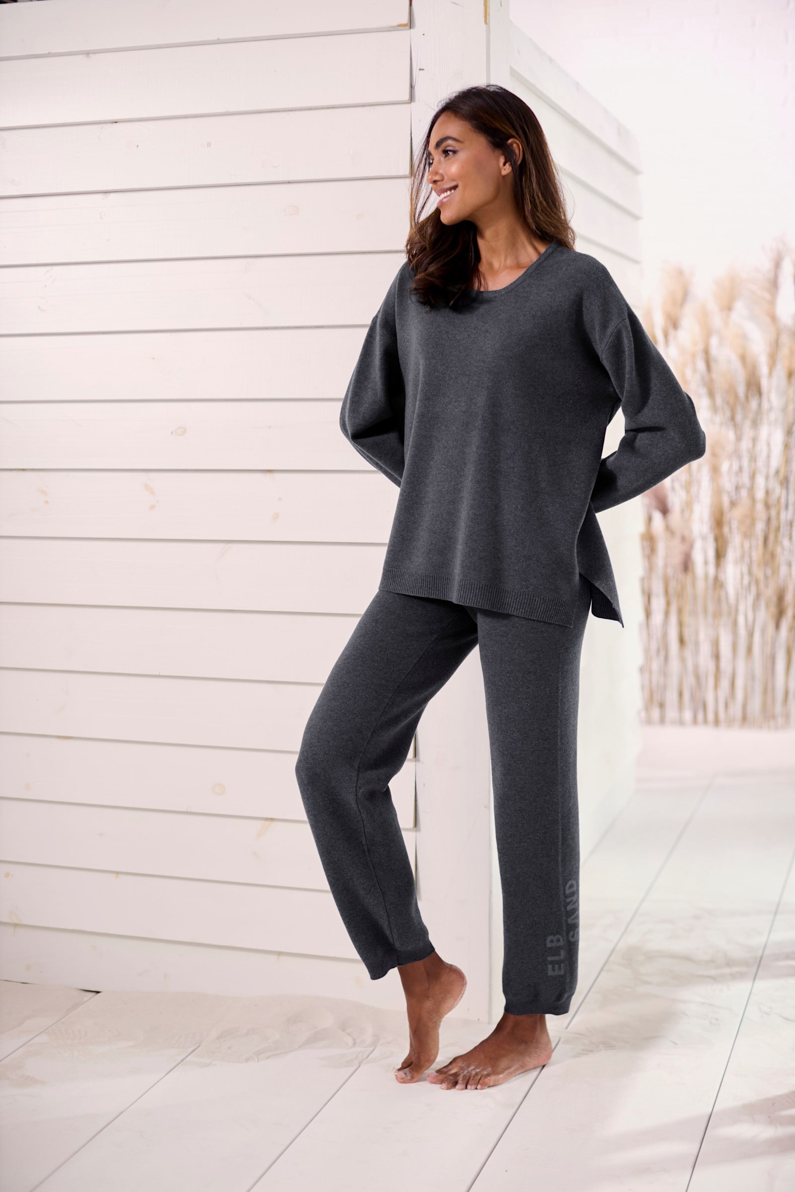 Elbsand Broek van tricot - blauw gemêleerd