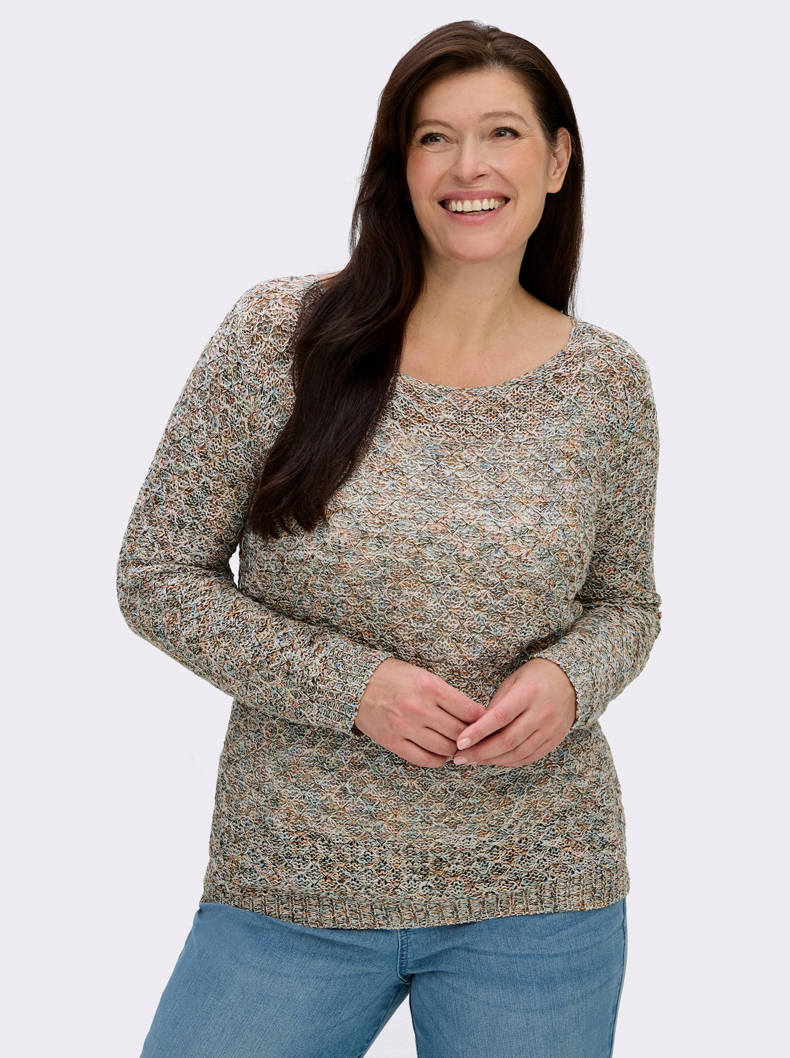 Rundhalspullover mit Multicolor-Garn - ecru-gemustert