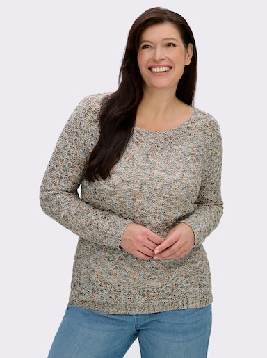 Rundhalspullover mit Multicolor-Garn - ecru-gemustert