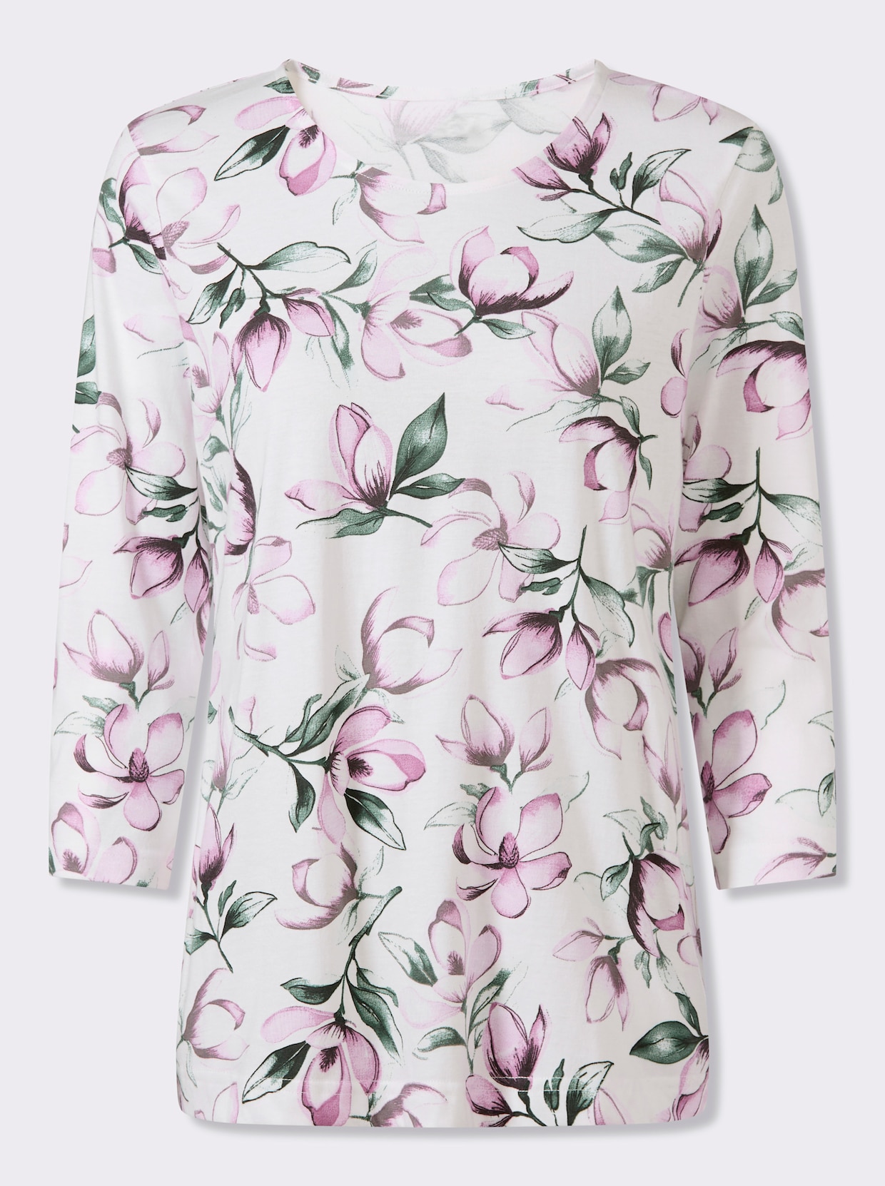 Rundhalsshirt mit floralem Muster - orchidee-ecru-bedruckt