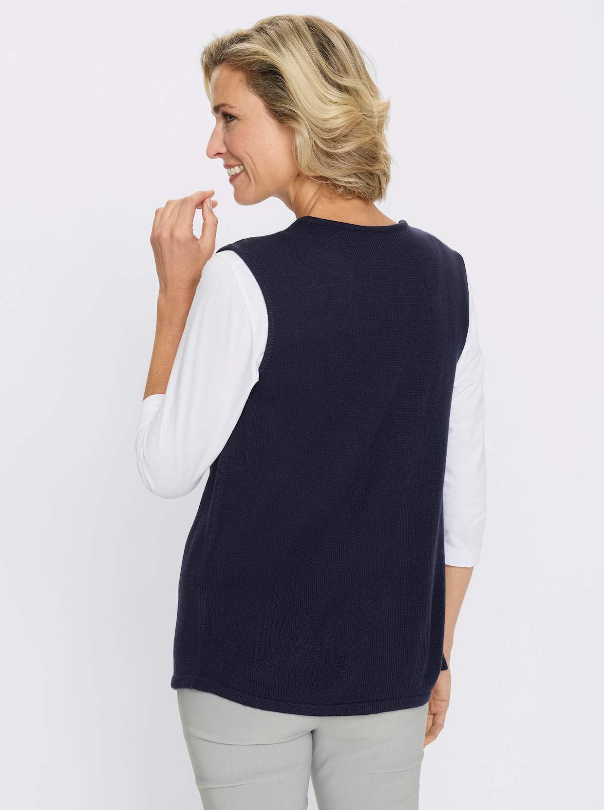 Mouwloos vest met ajourpatroon voor - marine