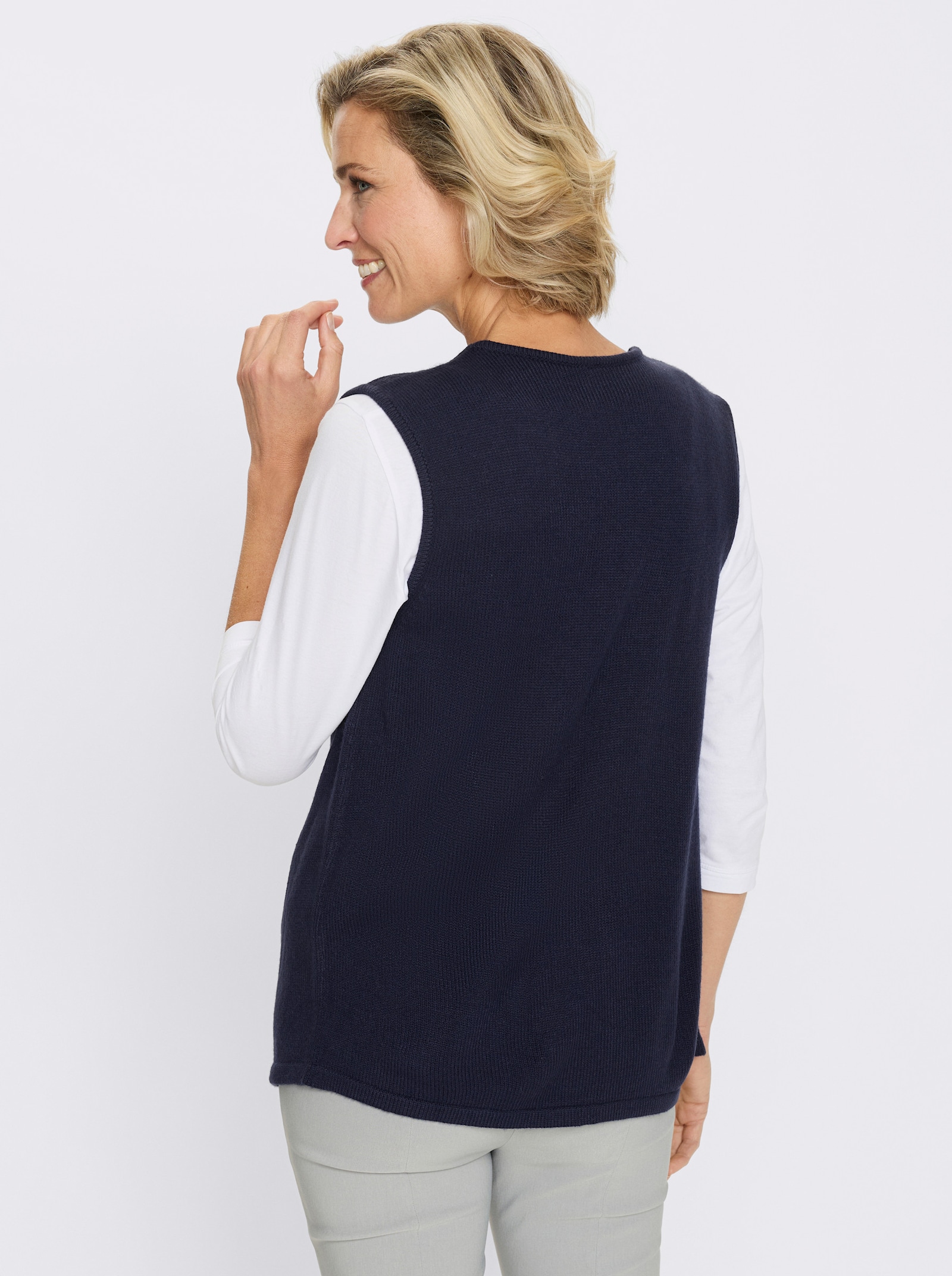 Mouwloos vest met ajourpatroon voor - marine