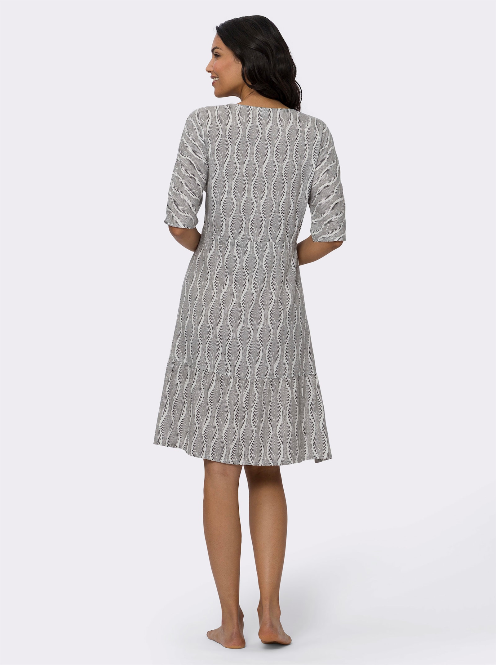 Sommerkleid mit Fledermaus-Ärmeln - ecru-anthrazit-bedruckt