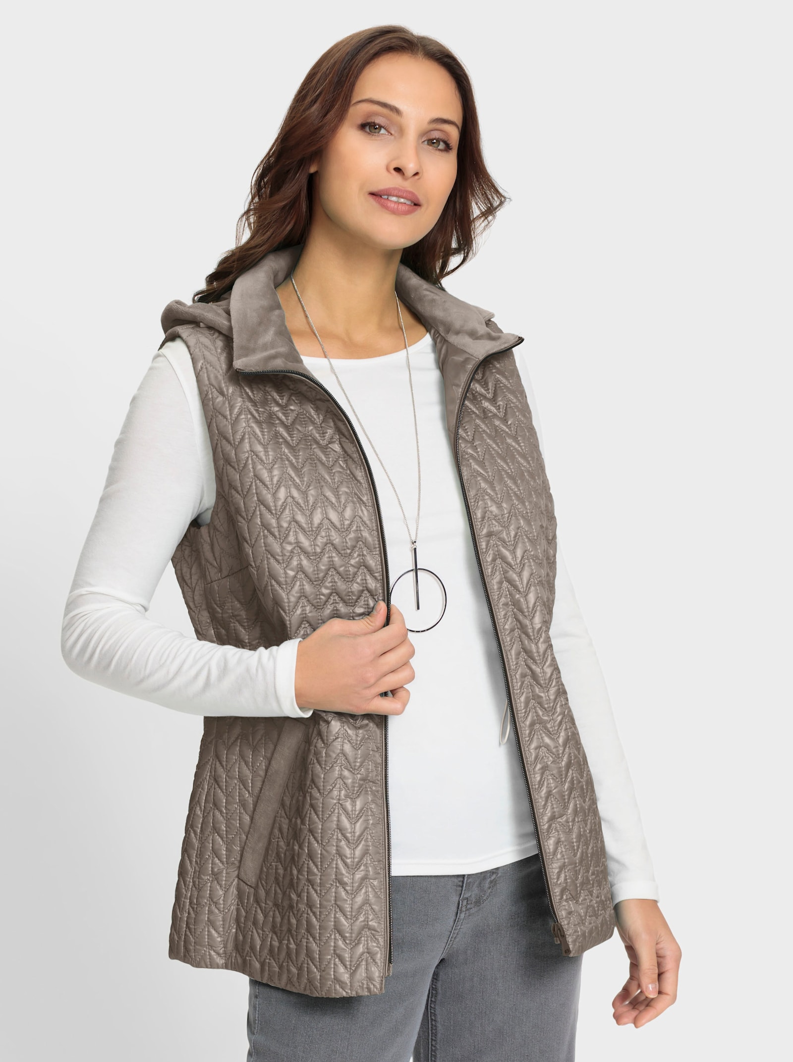 Bodywarmer met zigzag-laserstiksel - beige