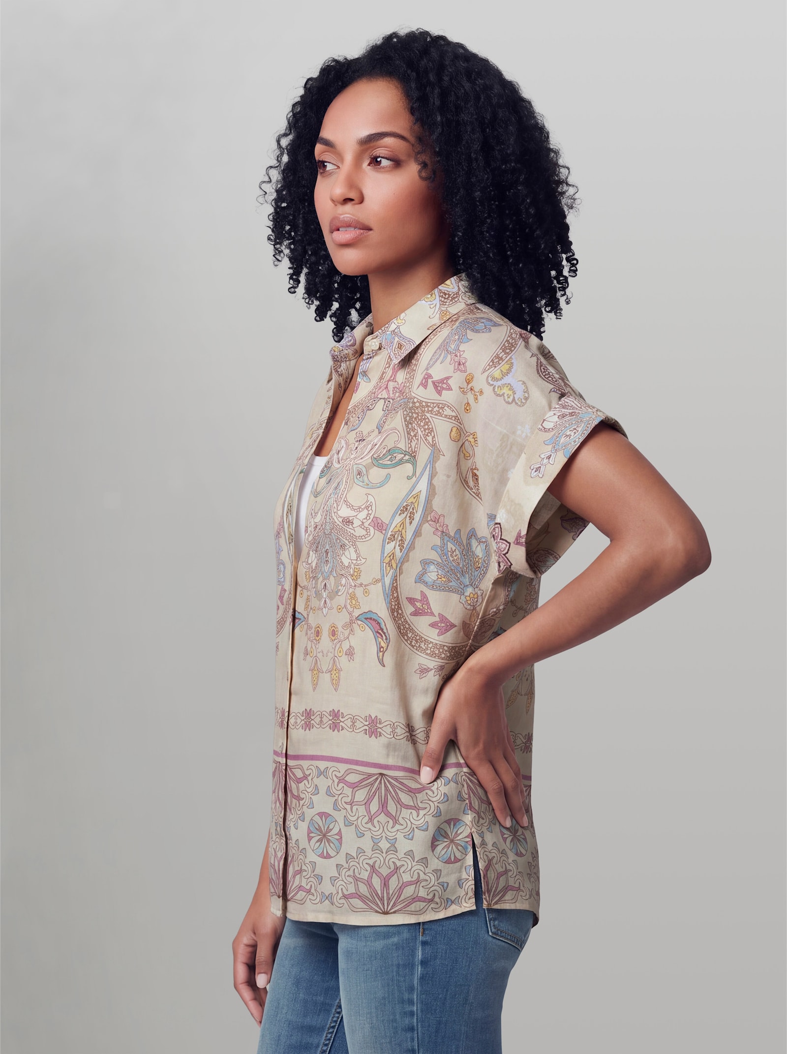 heine Druckbluse mit Seitenschlitzen - elfenbein-bedruckt