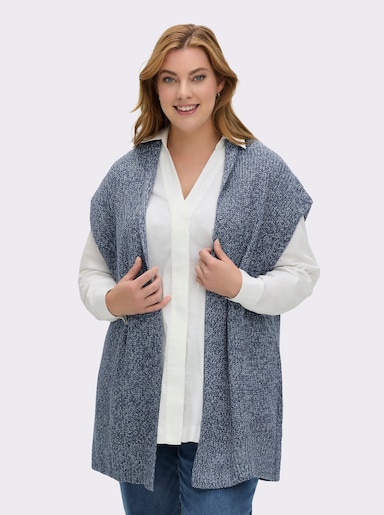 Strickweste mit Seitenschlitzen - rauchblau-meliert