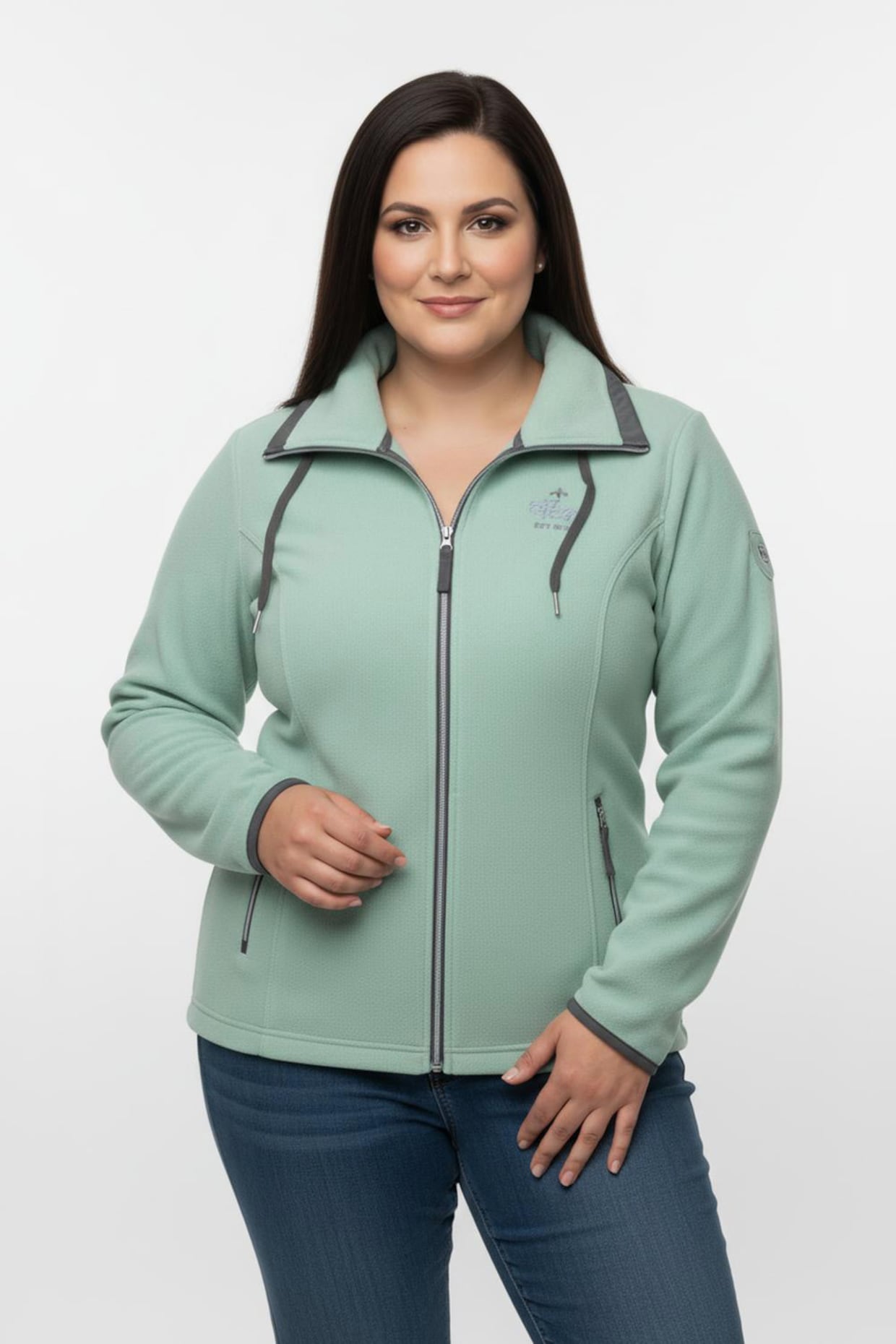 Fleecejacke mit schrägen Reißverschluss-Taschen - jadegrün