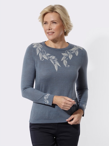 Rundhalspullover - mittelblau-meliert