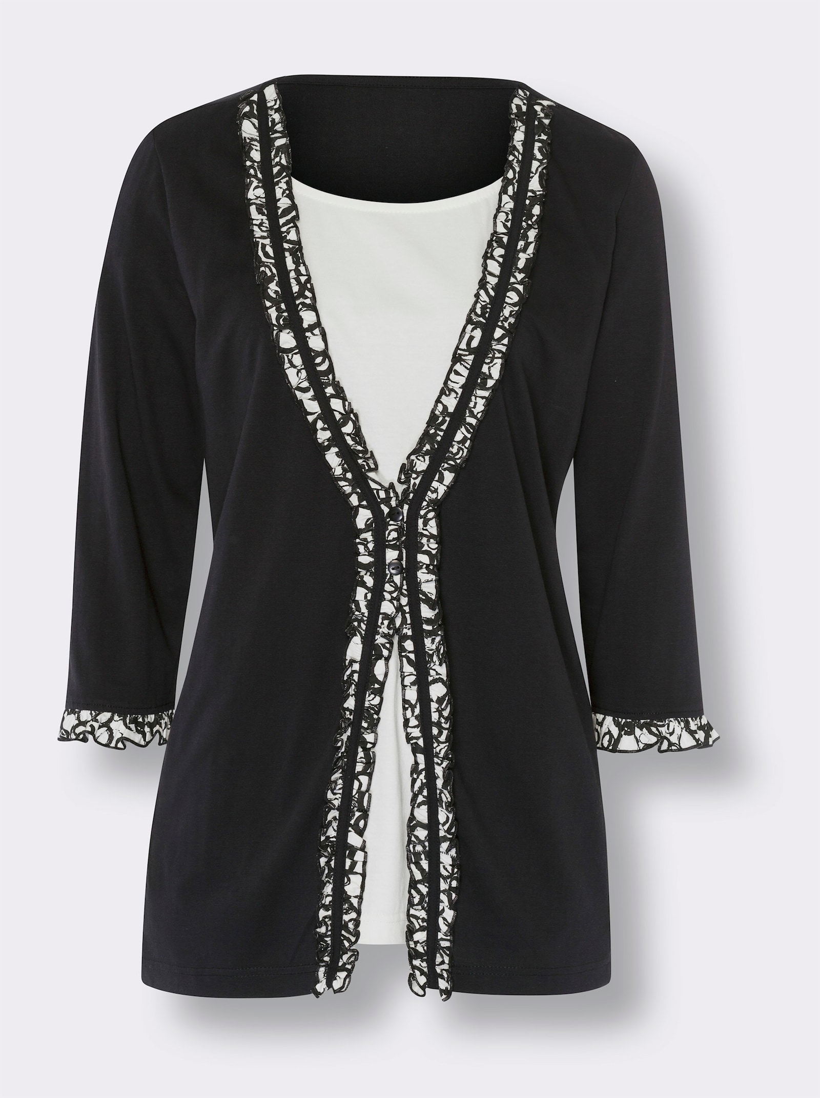 2-in-1-Shirt mit Rüschen - schwarz-ecru
