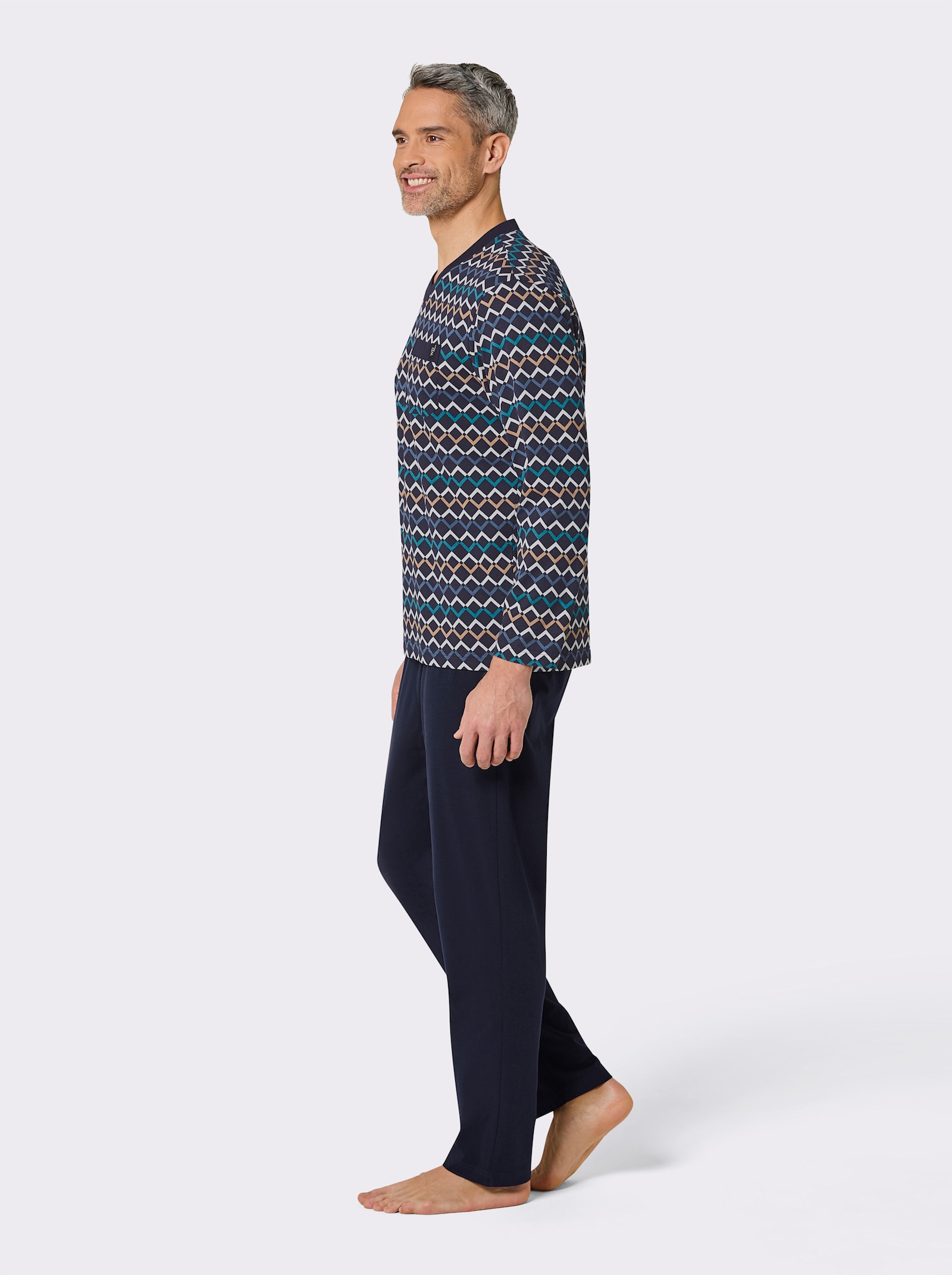 wäschepur men Pyjama's - marine bedrukt + camel bedrukt