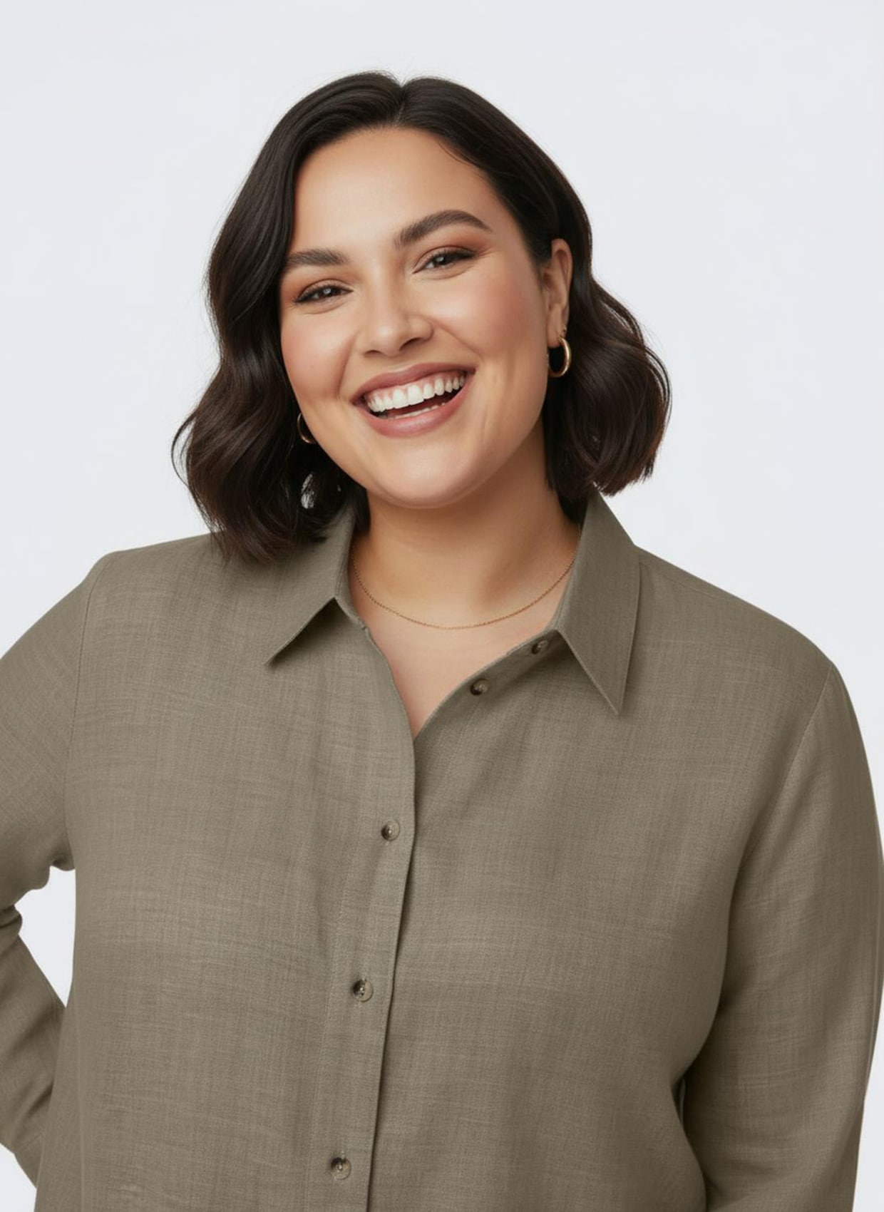 Hemdbluse aus Baumwoll-Stoff - sesam-meliert