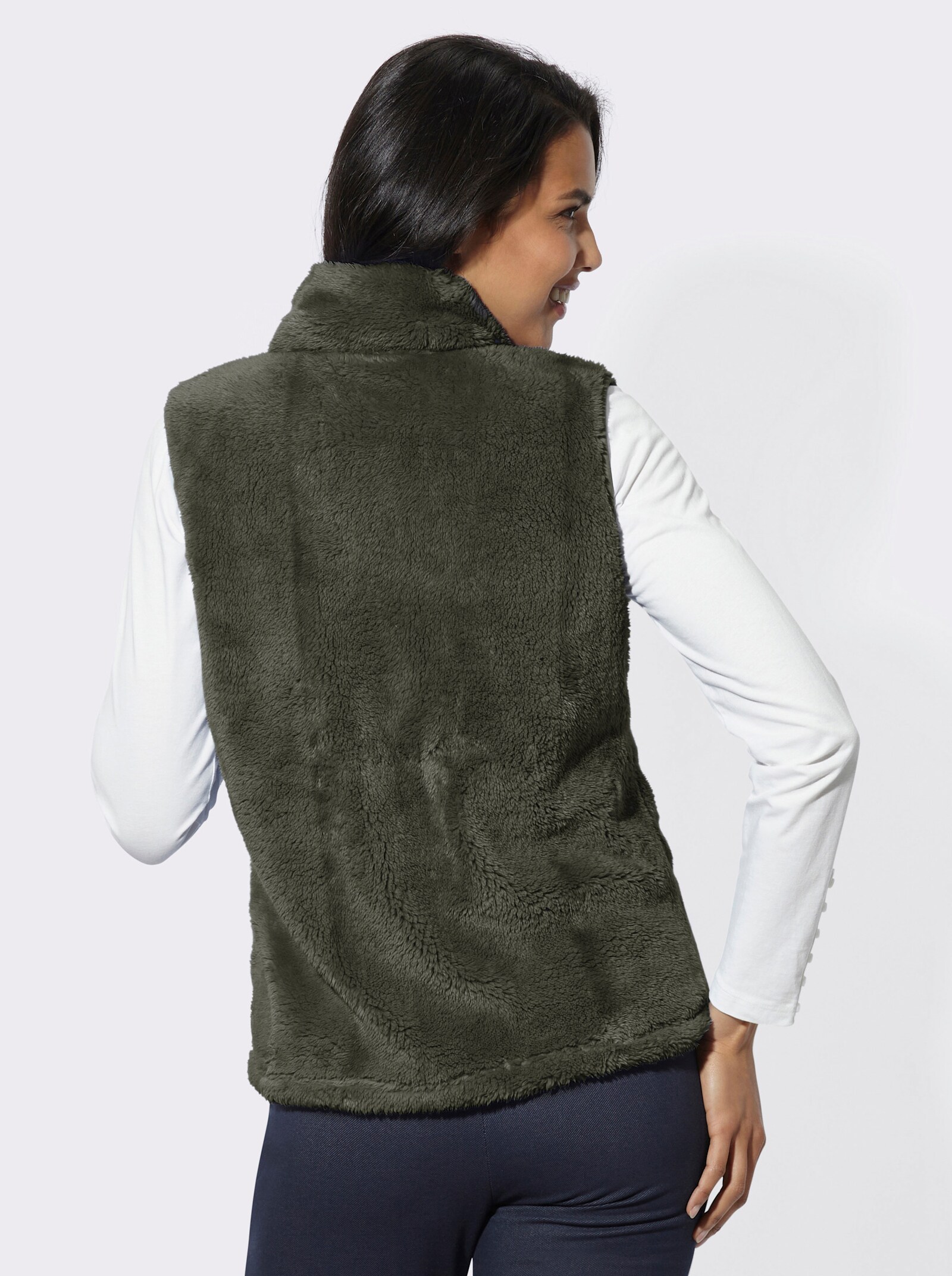 Sweatweste mit Umlegekragen - khaki