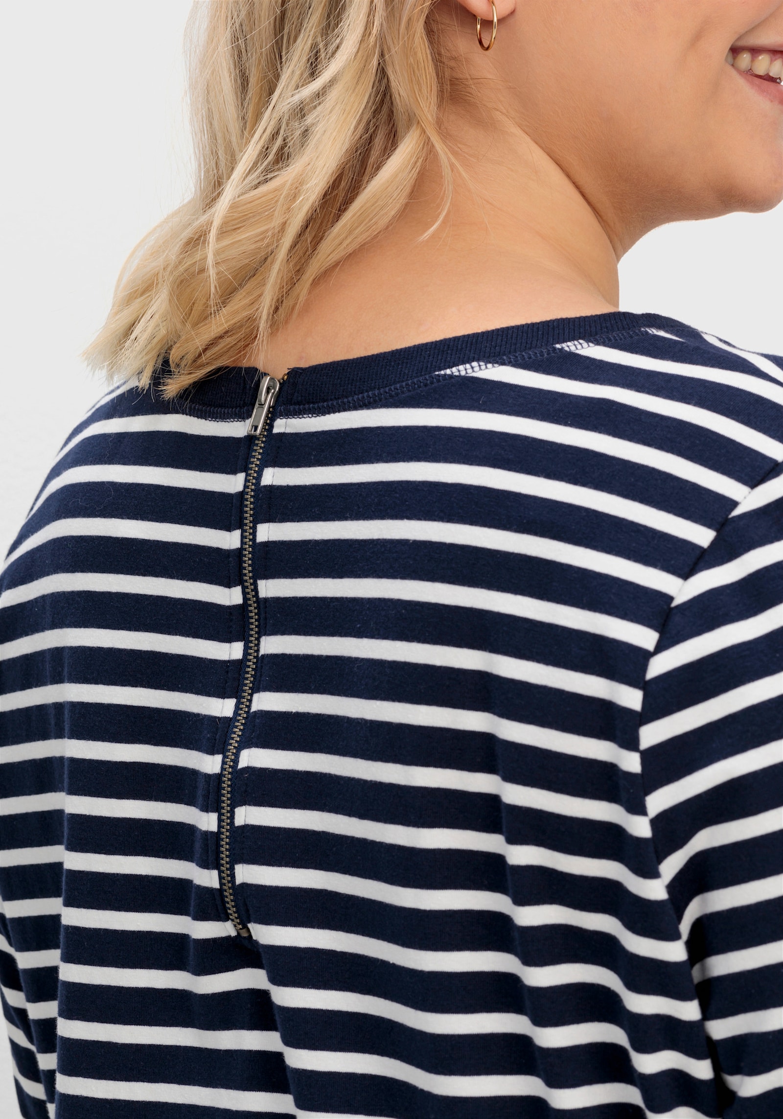 sheego Lang shirt met strepen - marine/wit