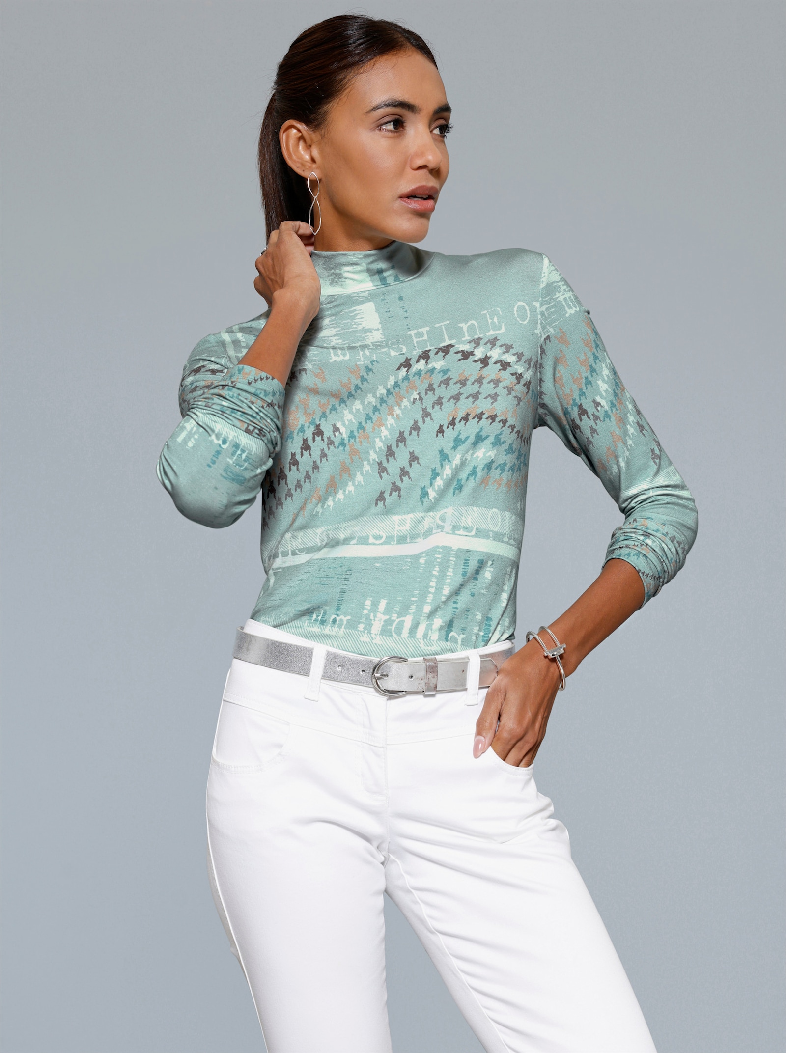 Stehkragenshirt - kalkmint-zartmint-bedruckt