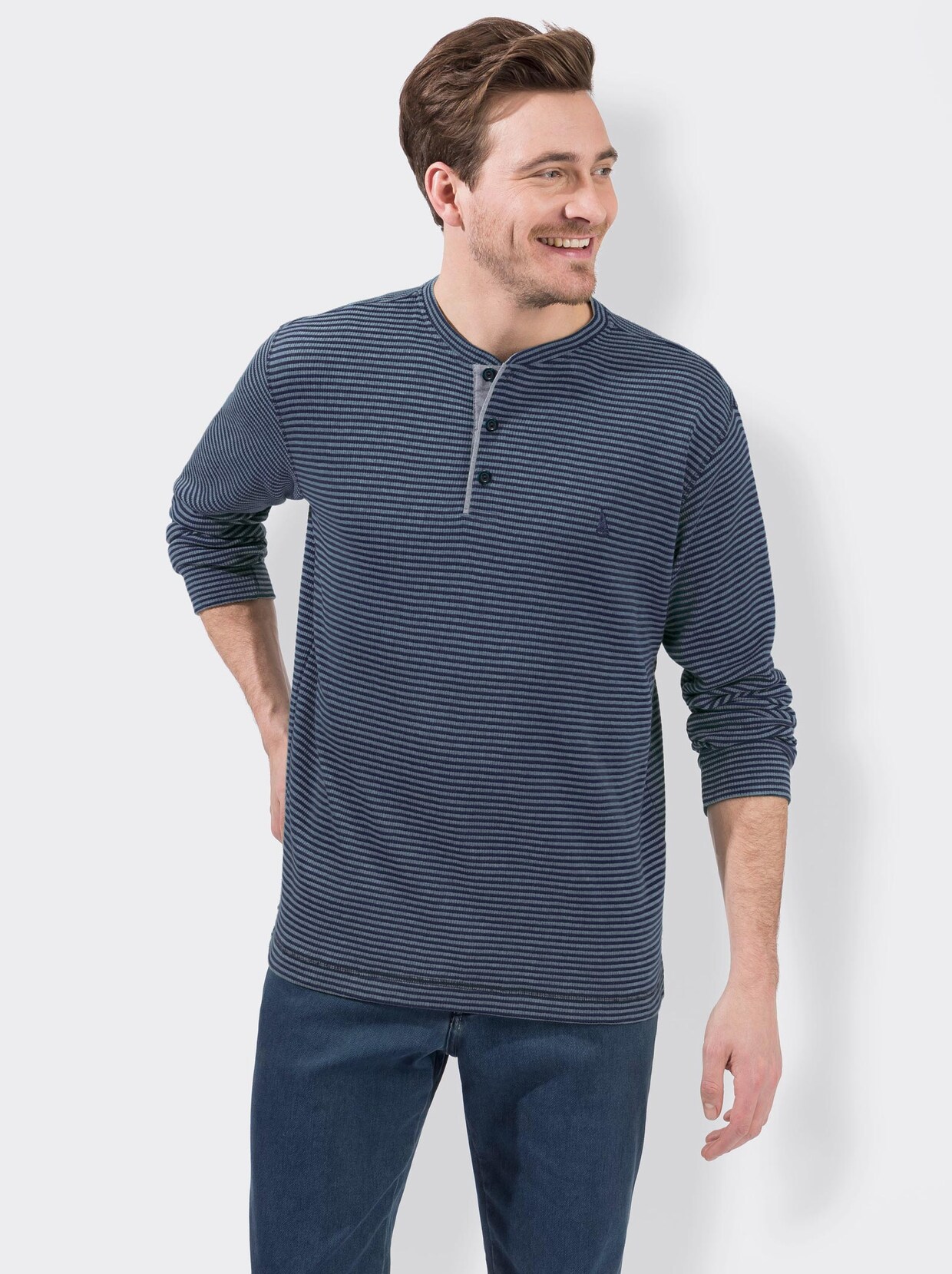 Catamaran Langarm-Shirt - marine-grau-gestreift