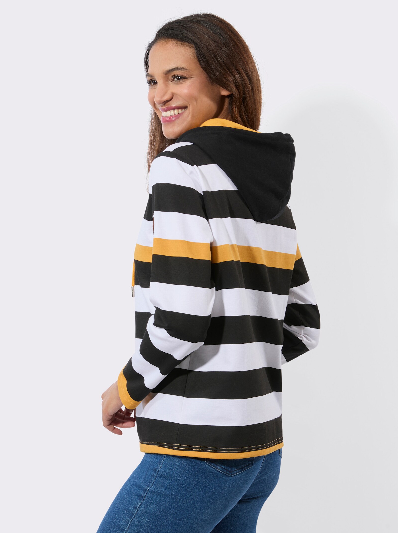 Sweatshirt in innen angerauter Qualität - ocker-schwarz-geringelt