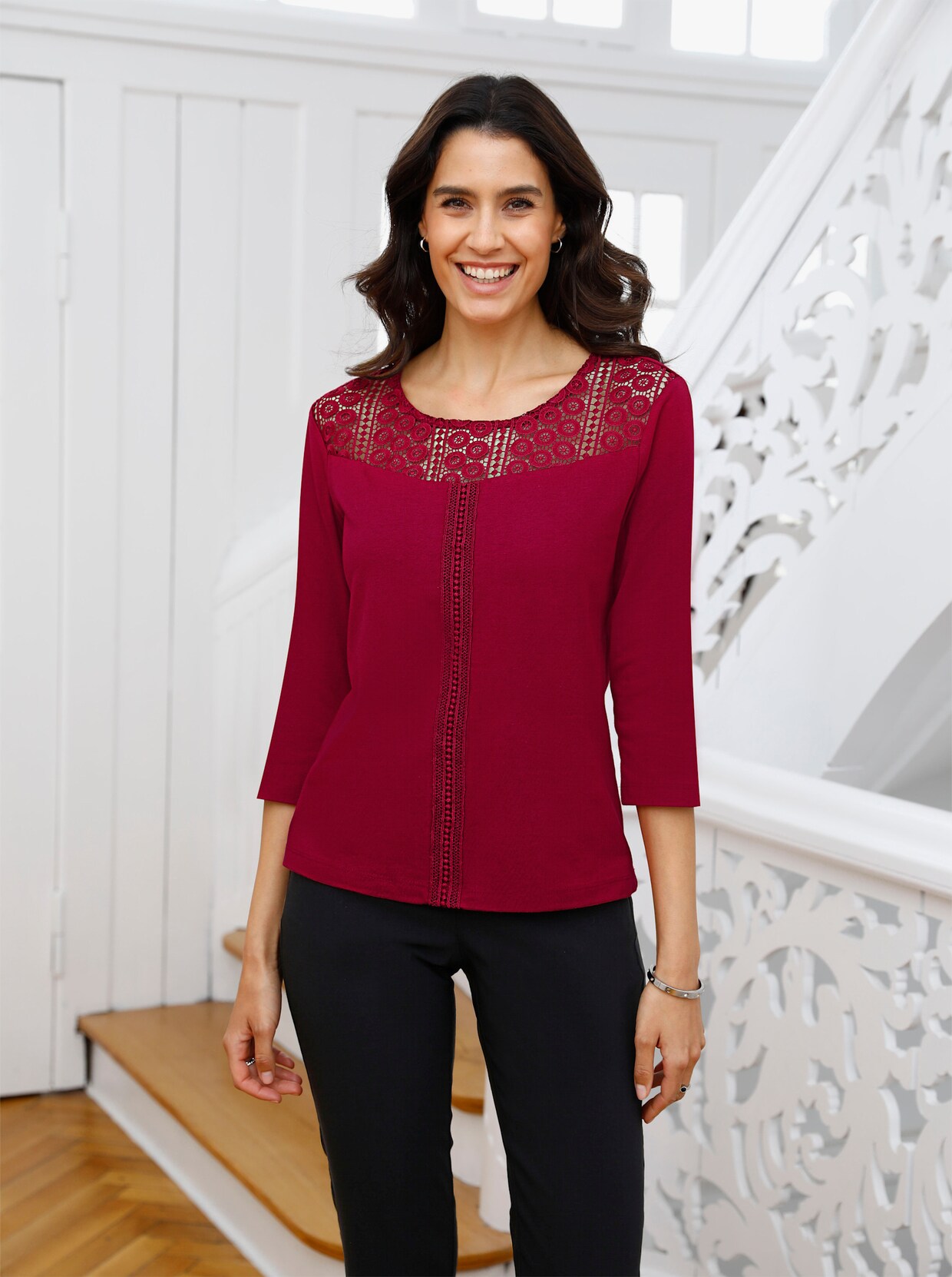 Spitzenshirt - kirsche
