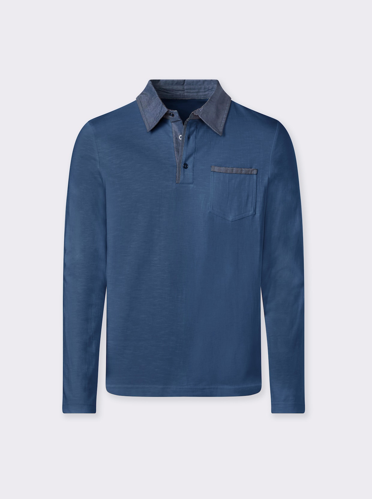 Marco Donati Langarmshirt mit Details in Denim-Optik - jeansblau