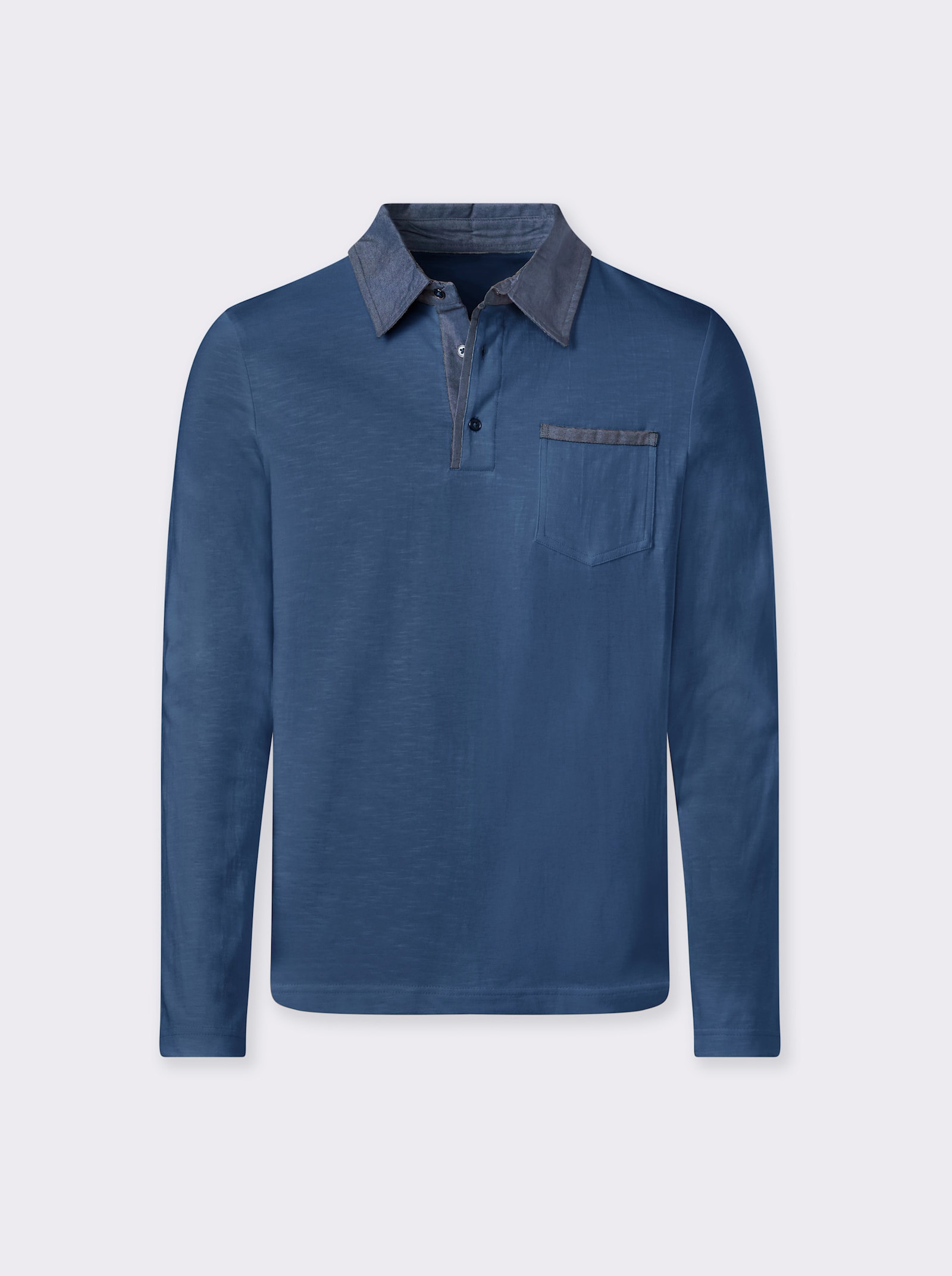 Marco Donati Langarmshirt mit Details in Denim-Optik - jeansblau