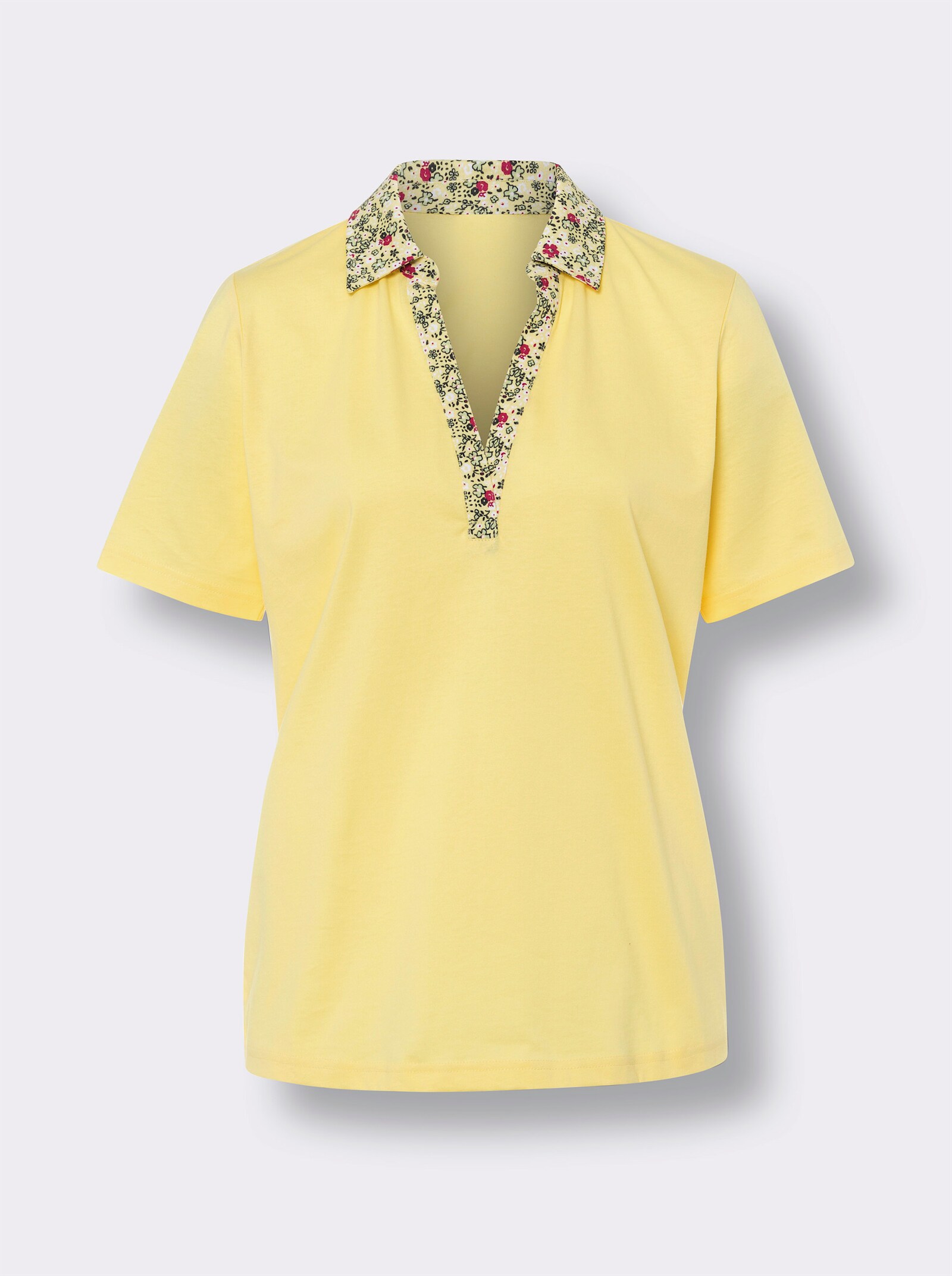 Kurzarmshirt mit Polokragen - zitrone