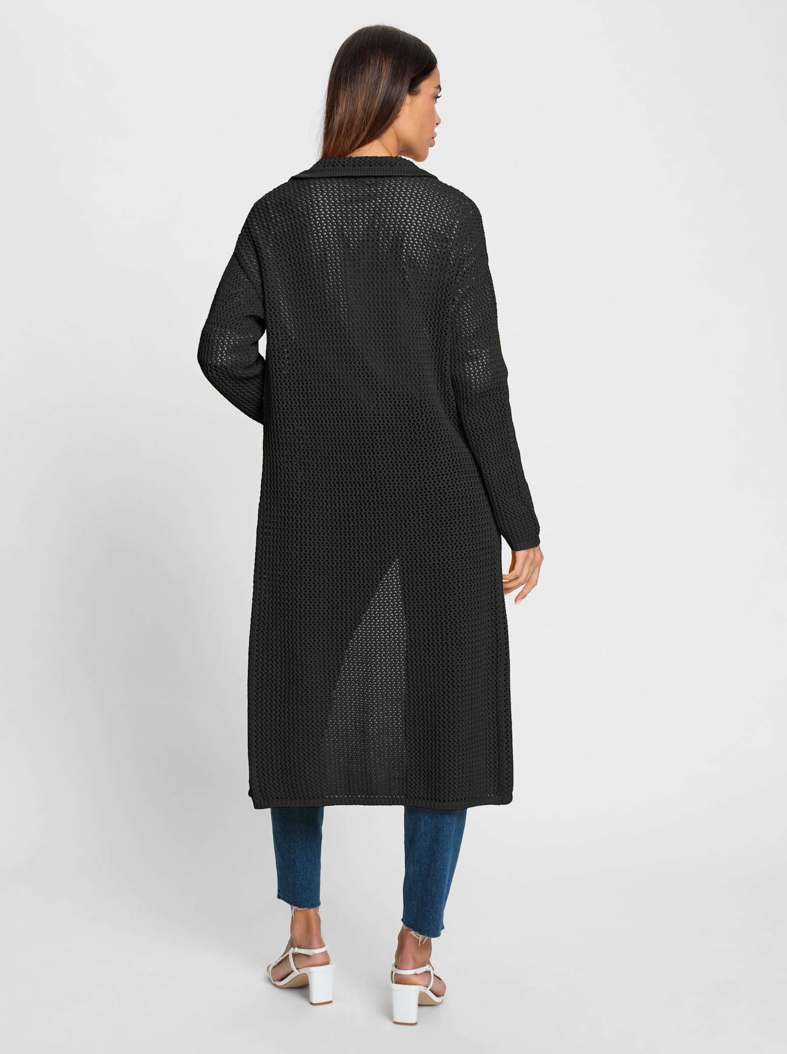 heine Strickmantel mit Ajourmuster - schwarz