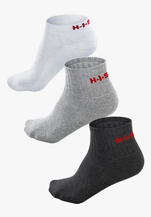 H.I.S Kurzsocken - 1x weiß + 1x grau + 1x schwarz