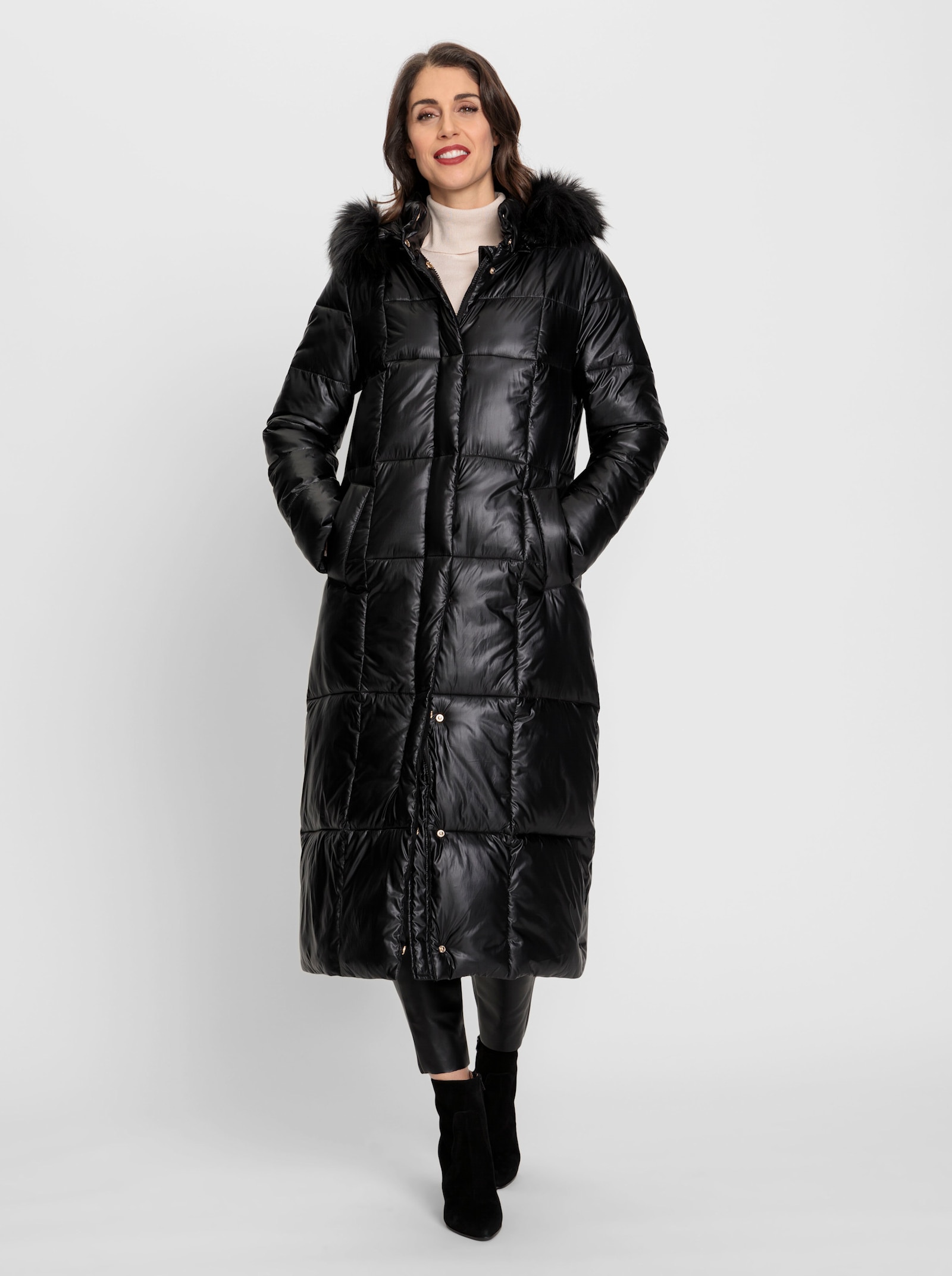 heine Wintermantel mit abnehmbarer Kapuze - schwarz