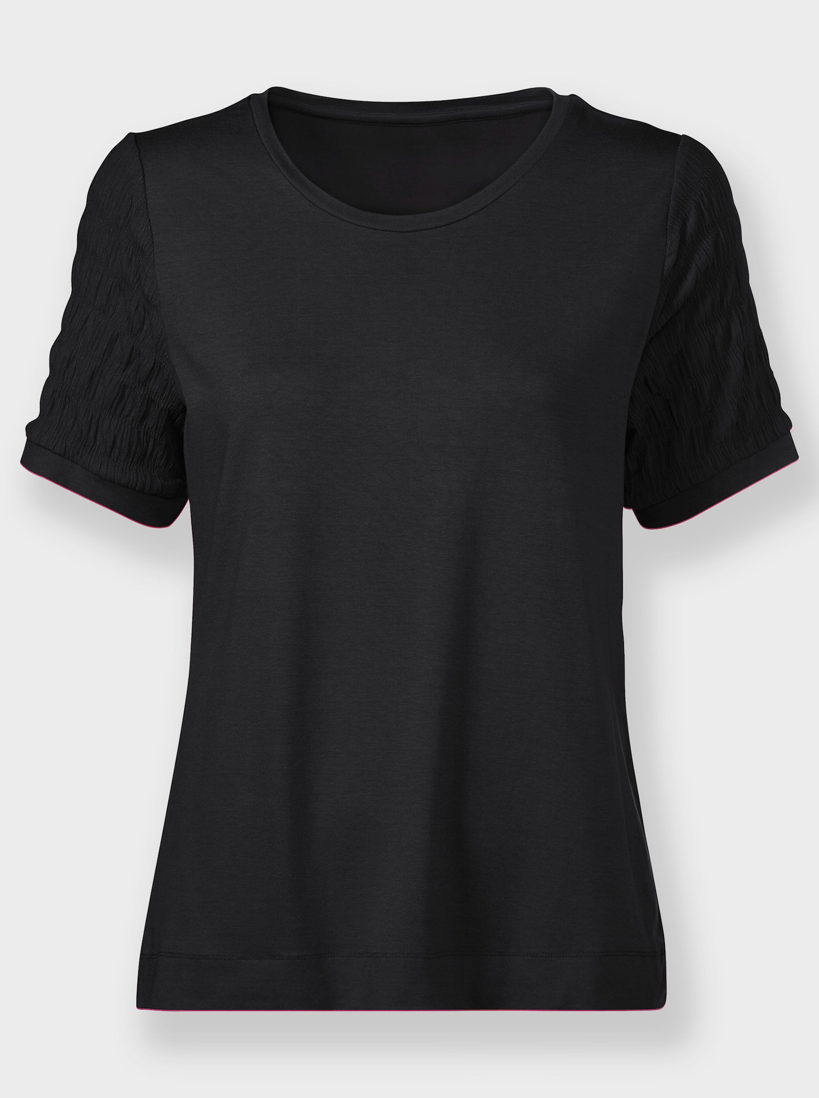 heine Rundhalsshirt mit Smok-Partien - schwarz