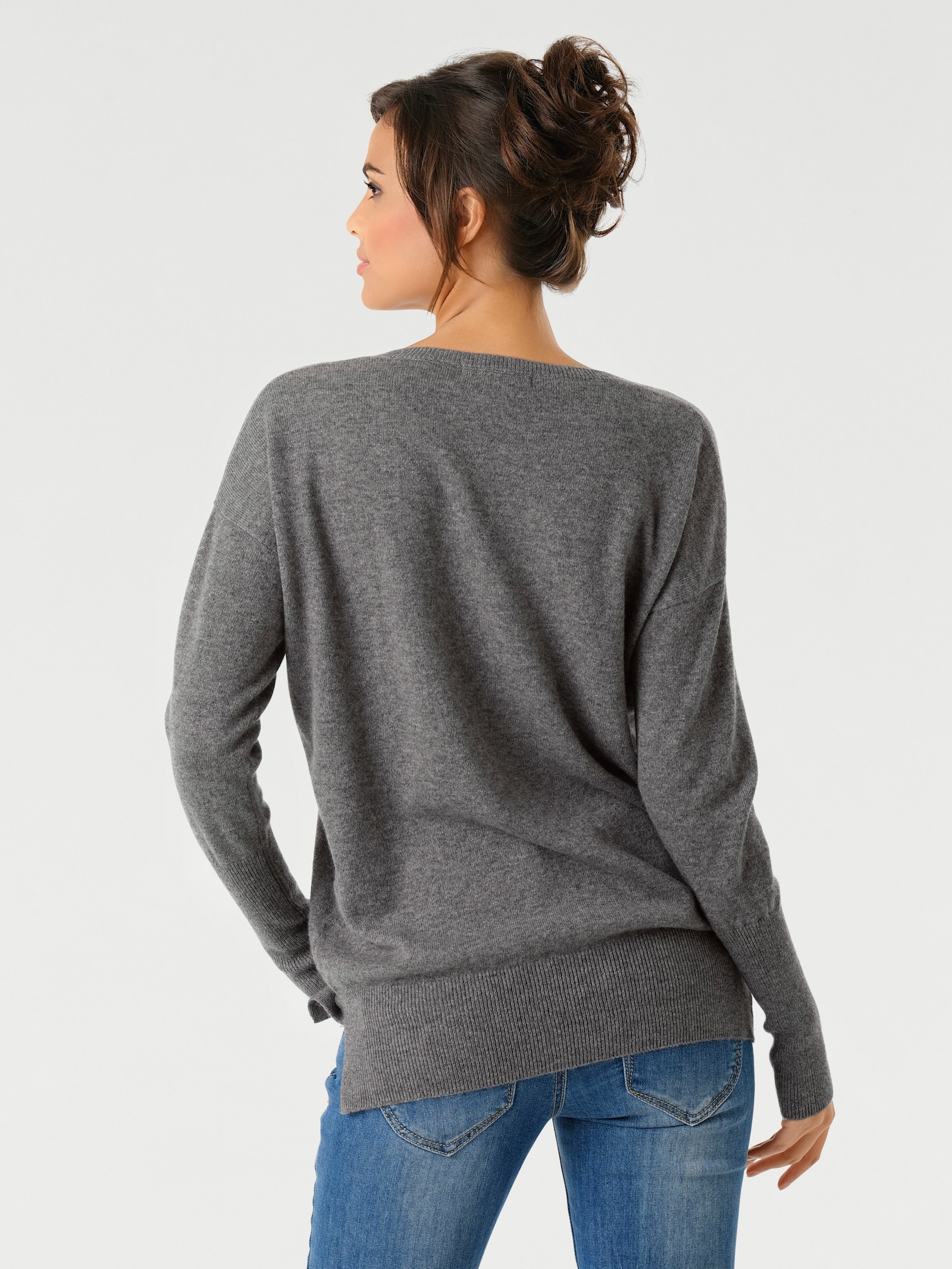 heine Kaschmirpullover mit V-Ausschnitt - grau-melange