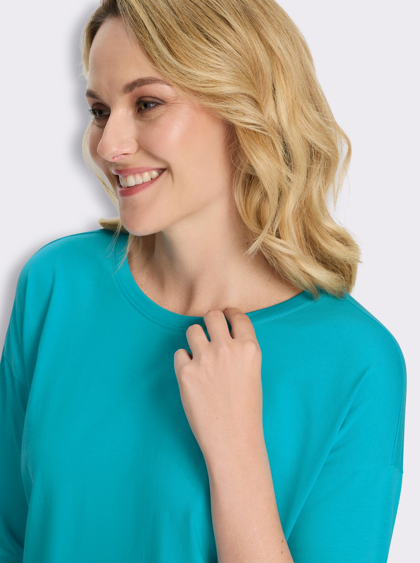 3/4-Arm-Shirt in Baumwoll-Qualität - türkis