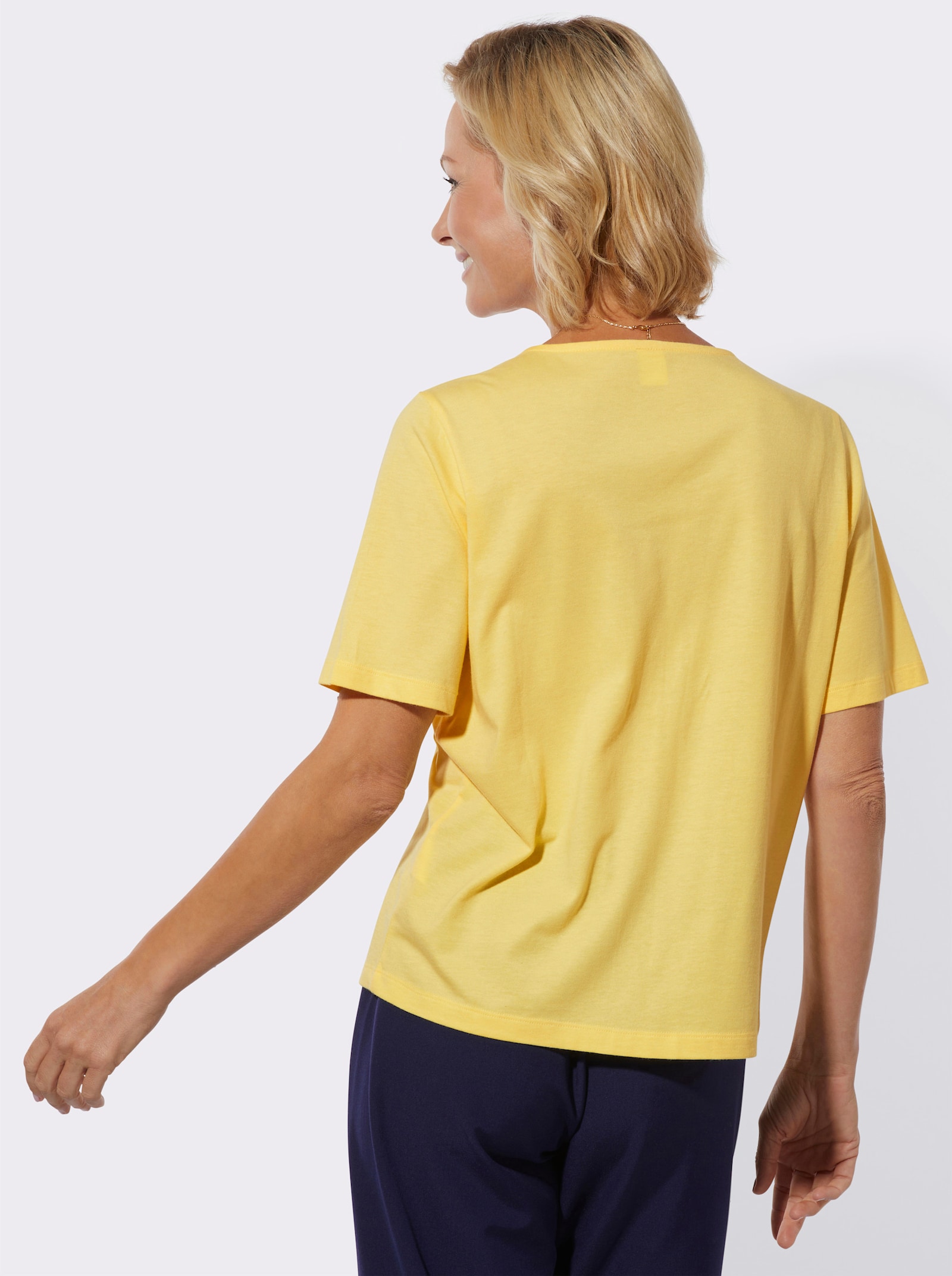 Kurzarmshirt mit V-Ausschnitt - zitrone