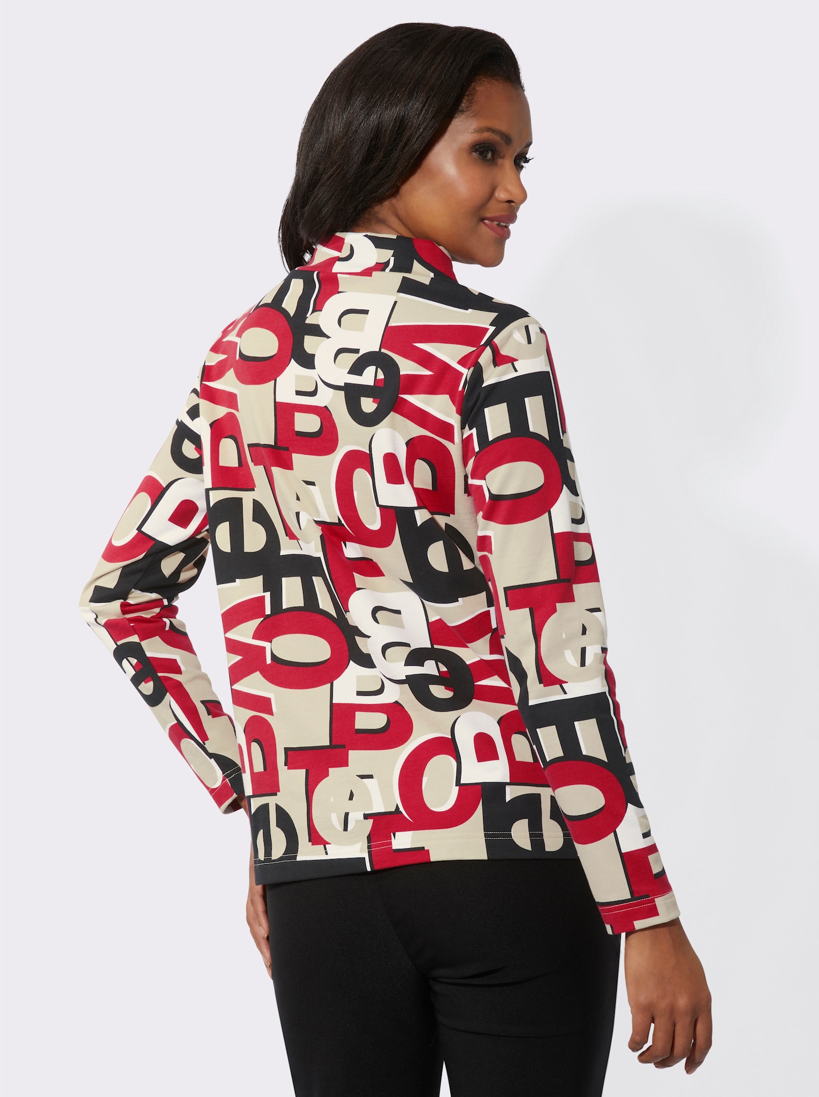 Sweatshirt met wijde opstaande kraag - rood/zwart geprint