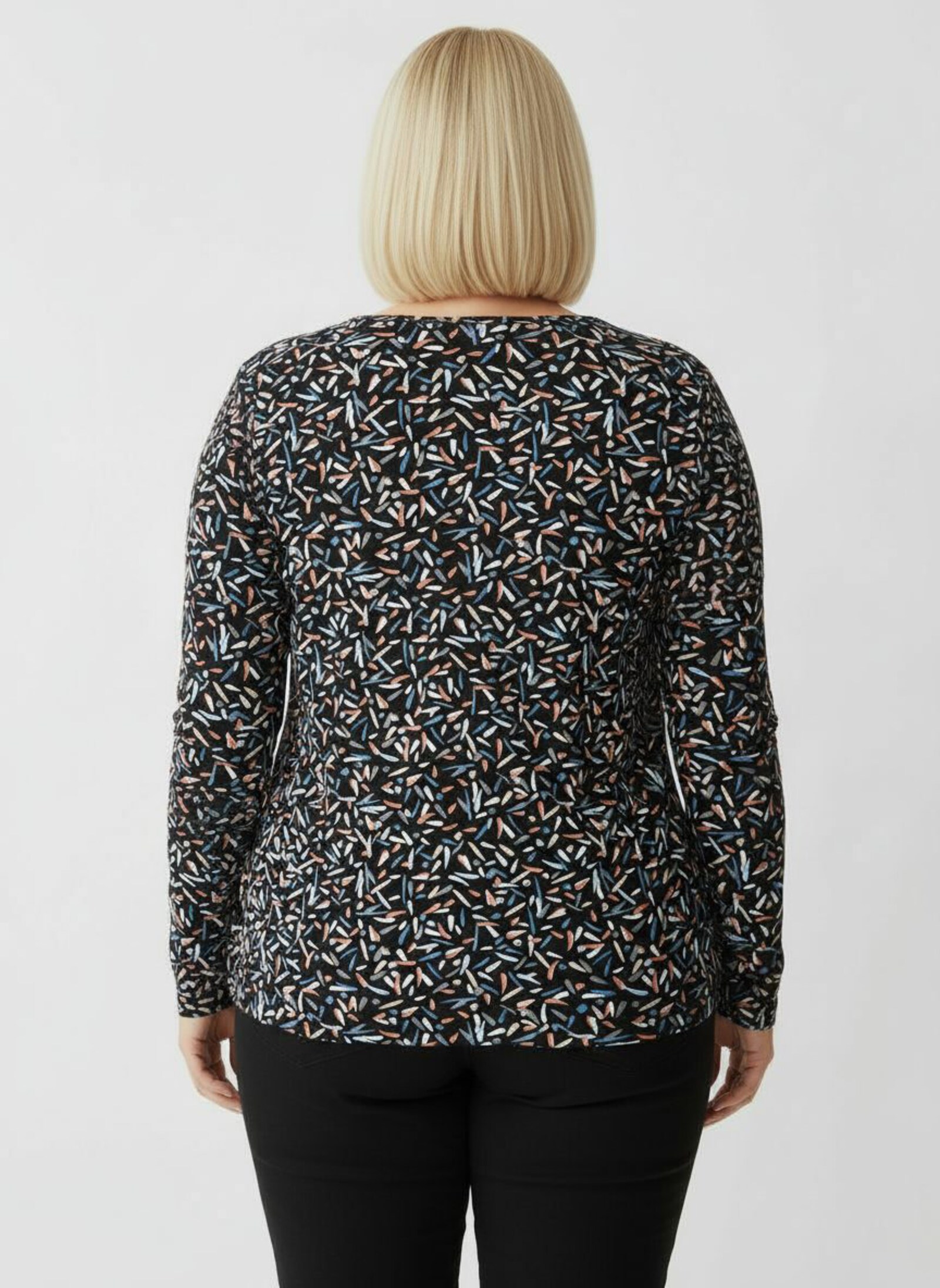 Langarmshirt mit Grafik-Dessin - schwarz-papaya-bedruckt