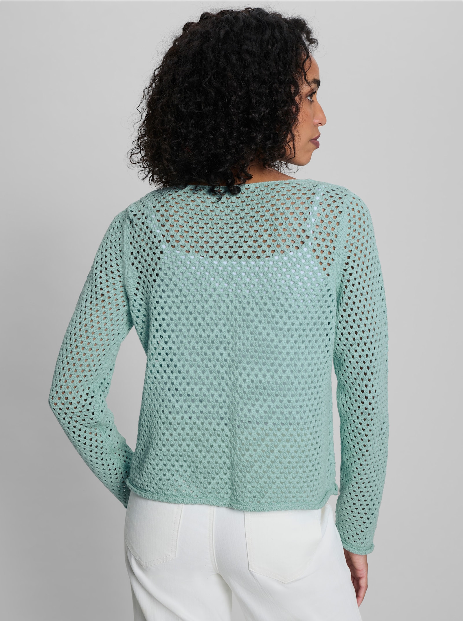 heine Ajourstrickjacke mit Rollkanten - mint