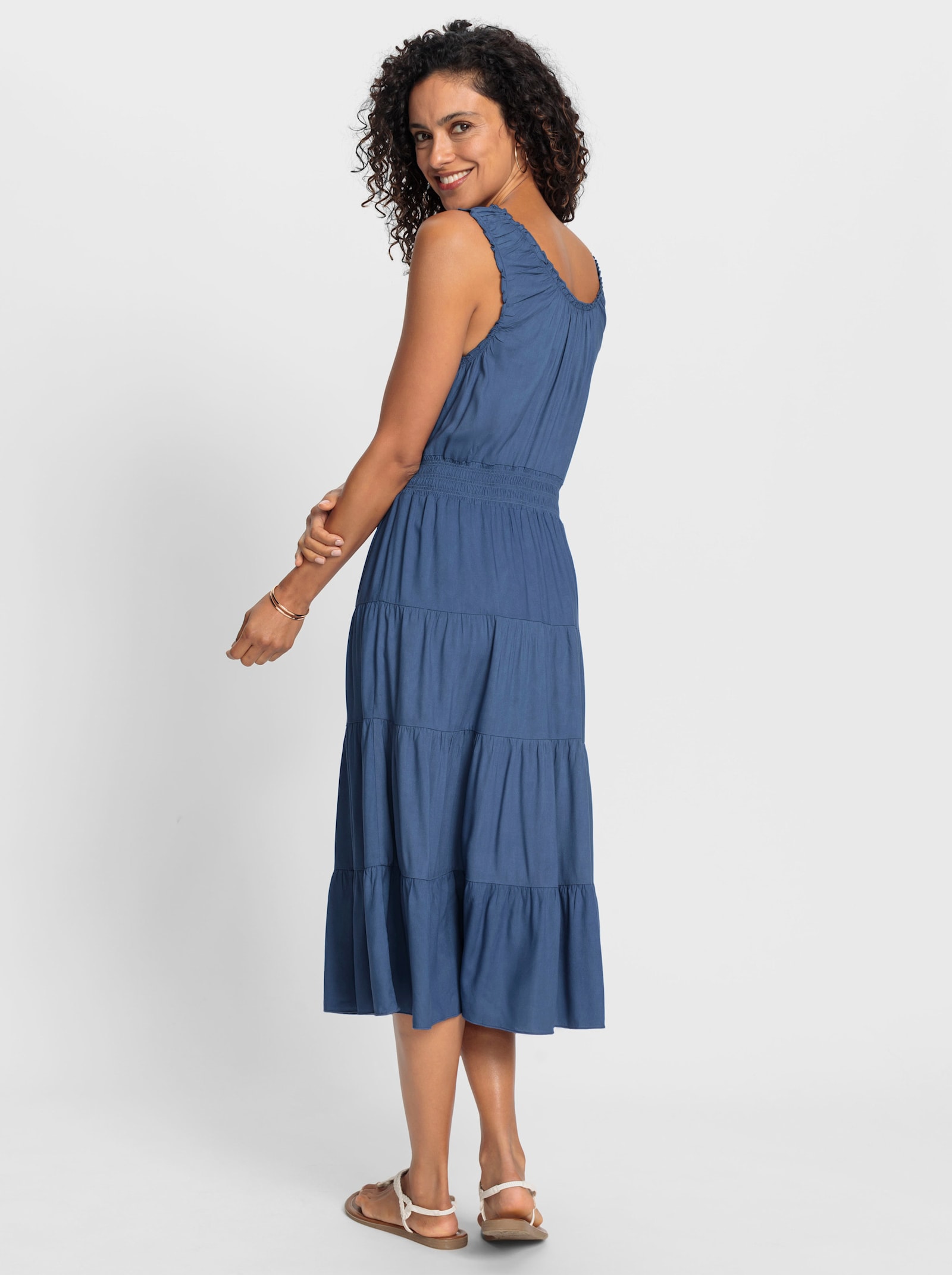 Stufenkleid mit Smok-Einsatz - jeansblau