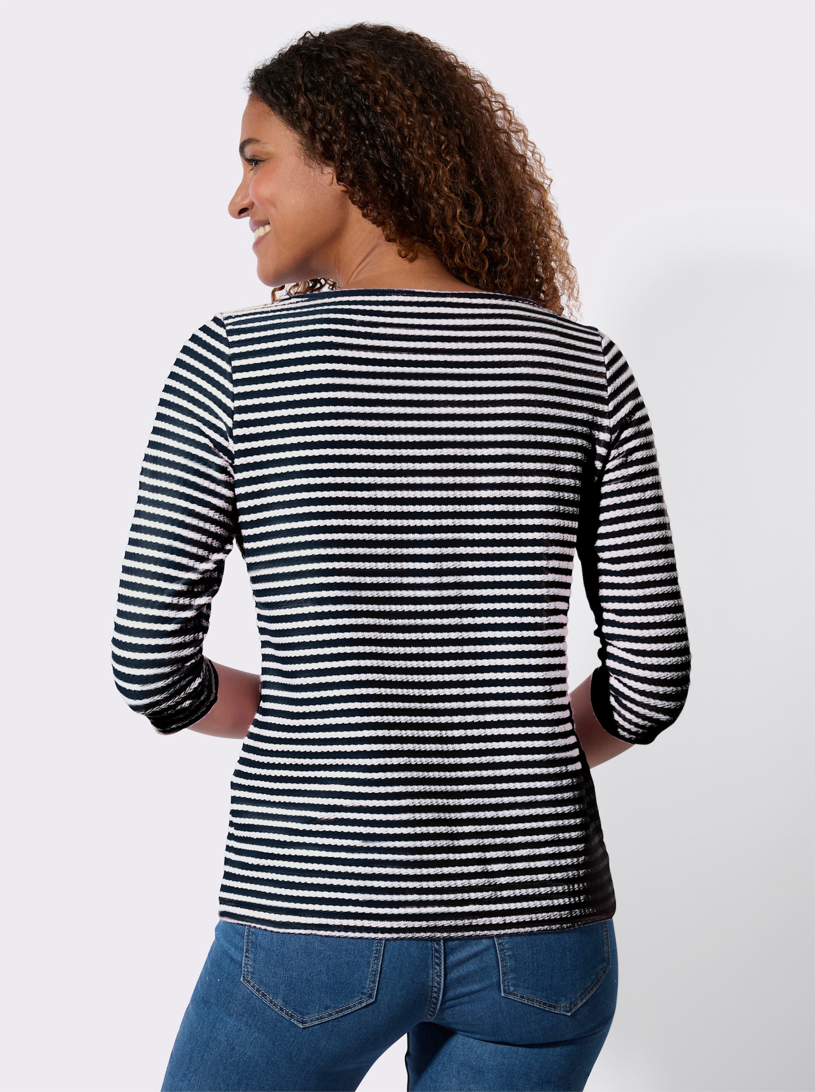 Pruh. tričko s lodičk. výstrihom - námornícka-biela-pruhovaná