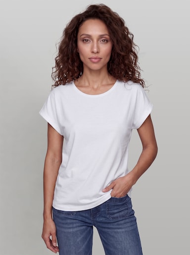 heine T-Shirt mit fixiertem Umschlag - weiß