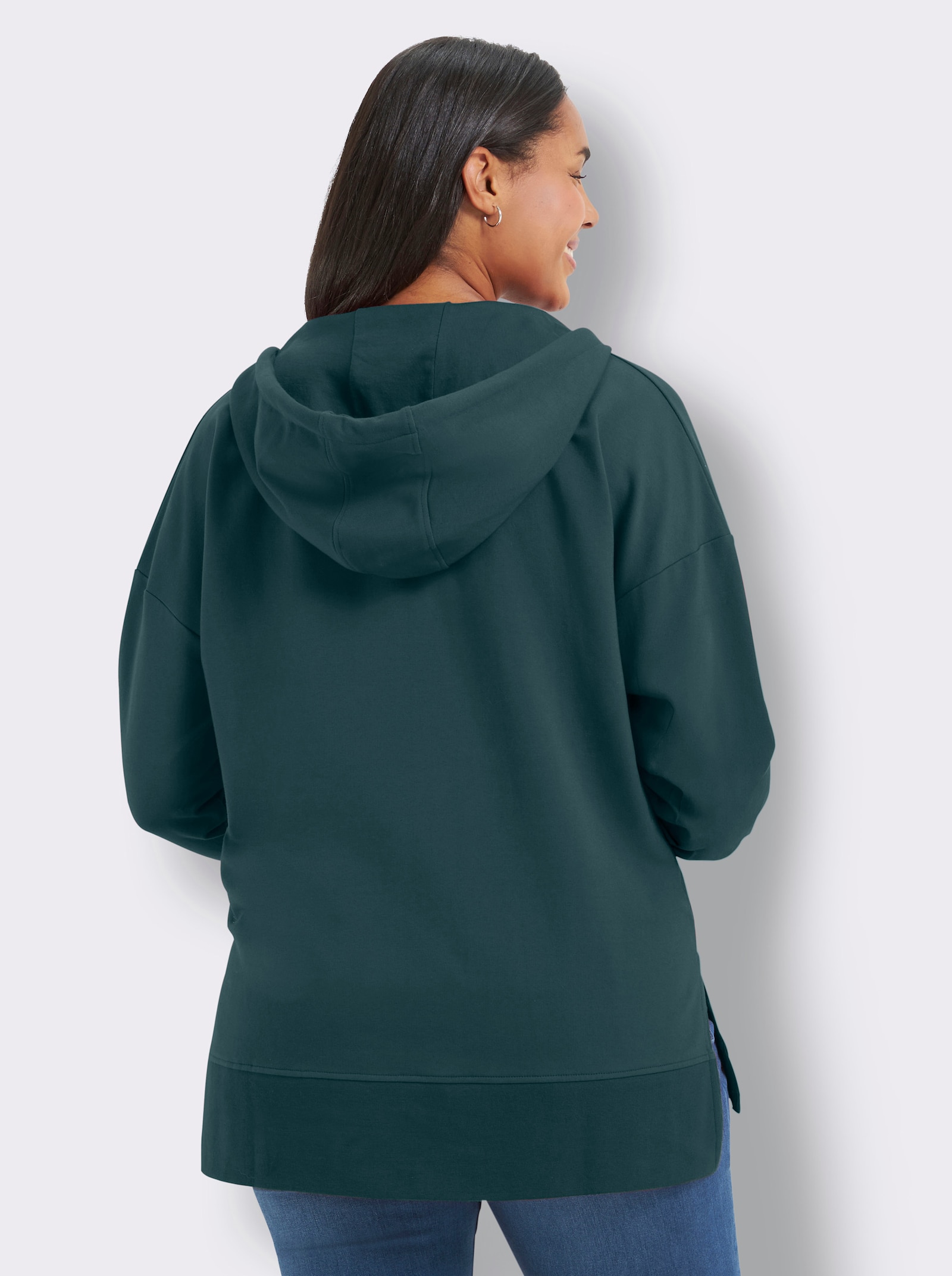 sheego Kapuzensweatshirt mit Ziersteinchen - kirsche