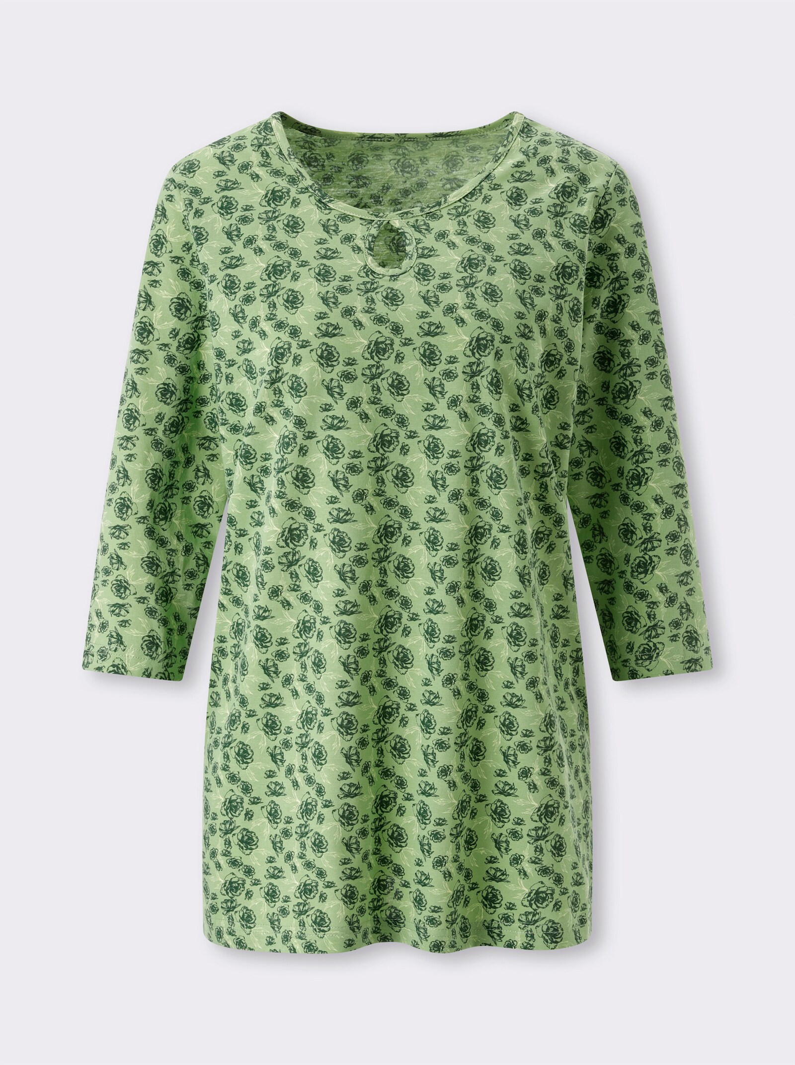 Longshirt mit Tropfen-Ausschnitt - eucalyptus-moos-bedruckt