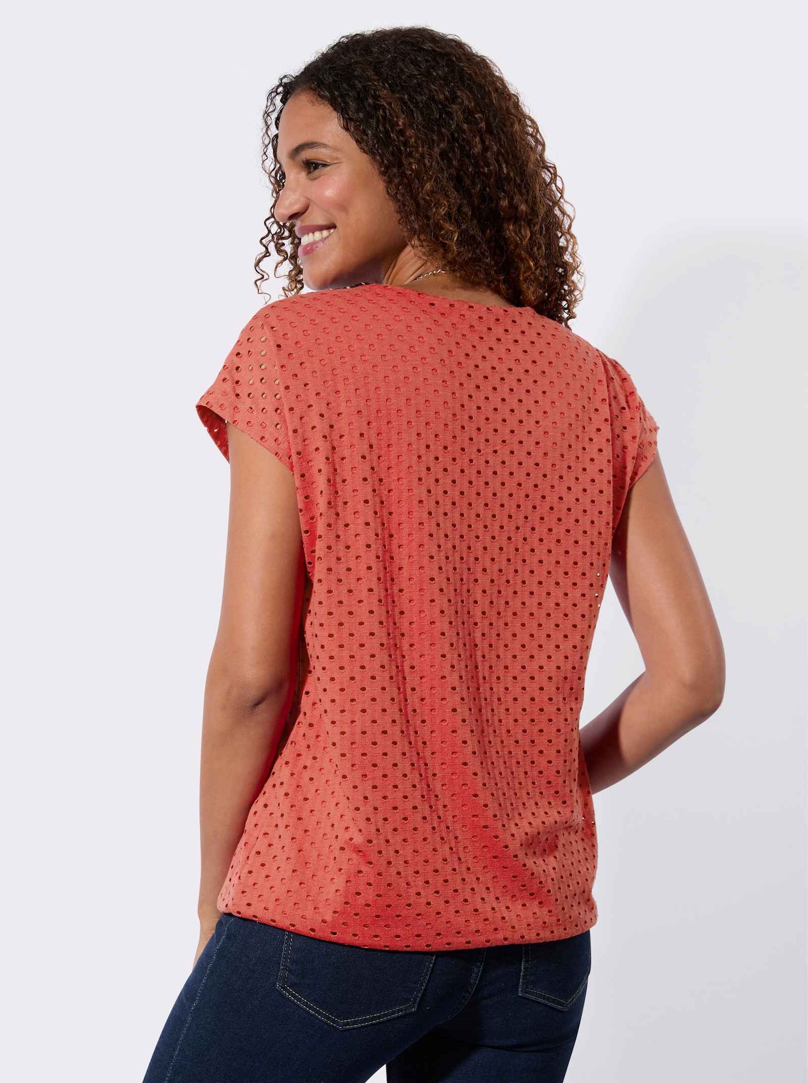 Shirt mit Jacquard-Lochmuster - erdbeere