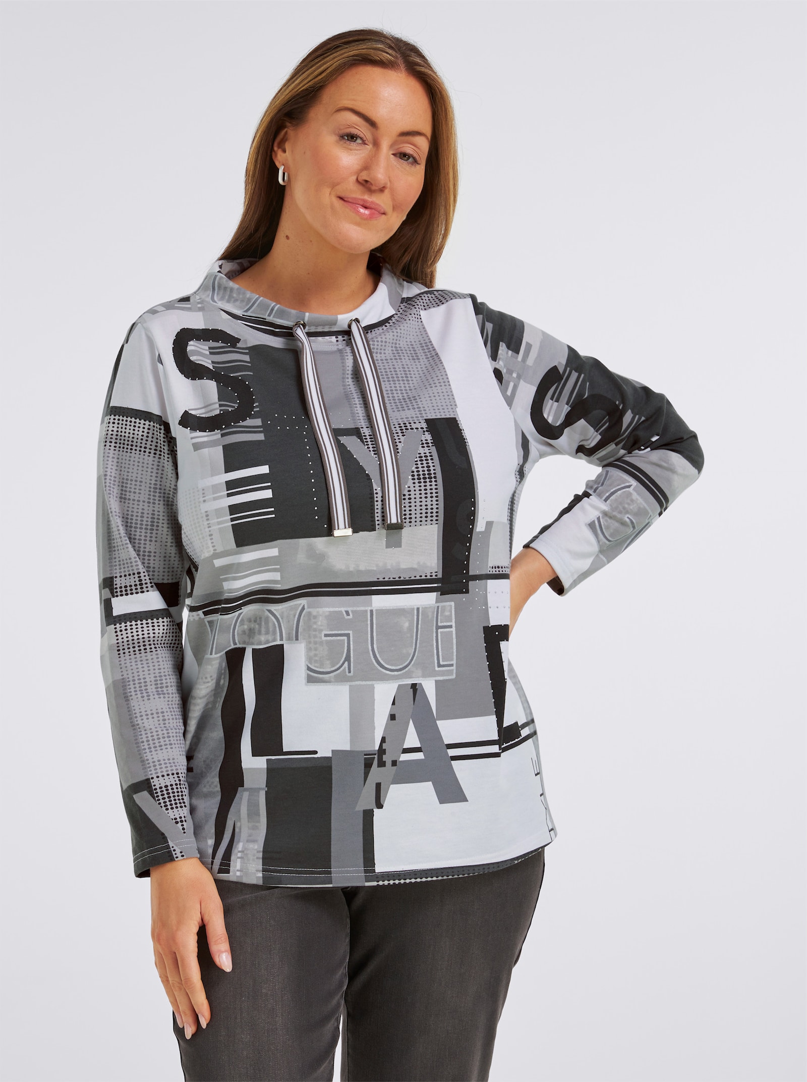 Sweatshirt mit Buchstaben-Print - schwarz-ecru