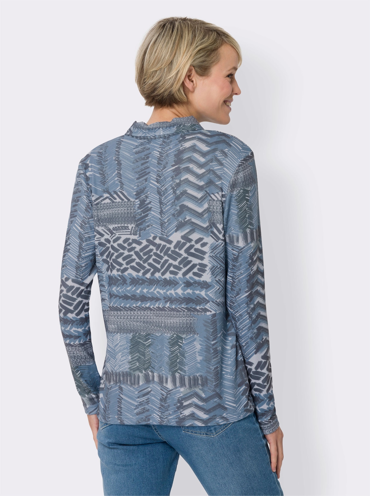 Langarm-Shirt - bleu-grau-bedruckt