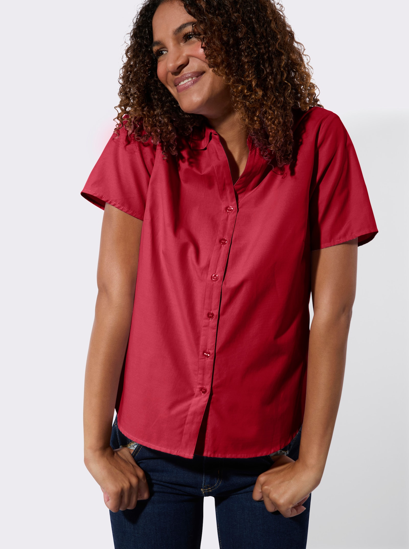 Kurzarmbluse mit weitegebender Kellerfalte - rot
