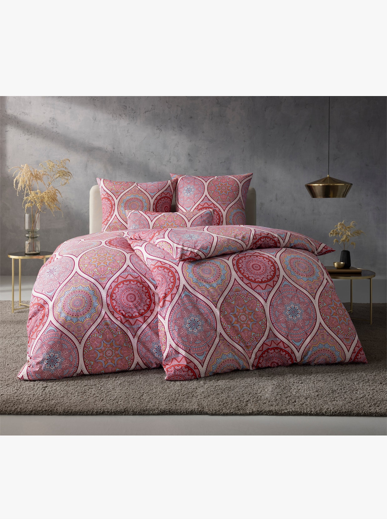 Biberna Bettwäsche - fuchsia-kalkmint-bedruckt