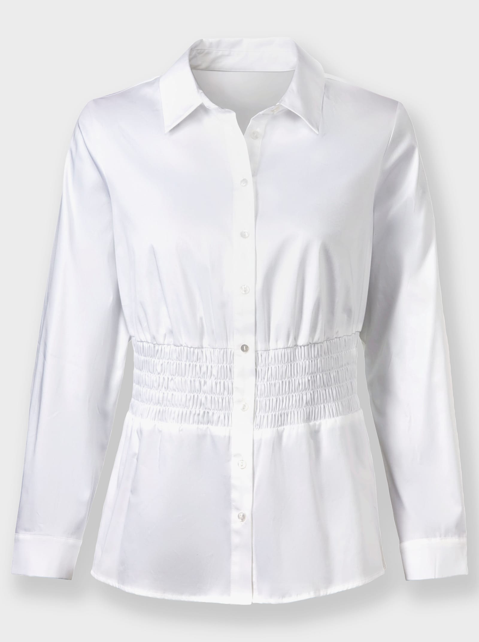 heine Hemdbluse mit Smok-Partie an der Taille - weiß