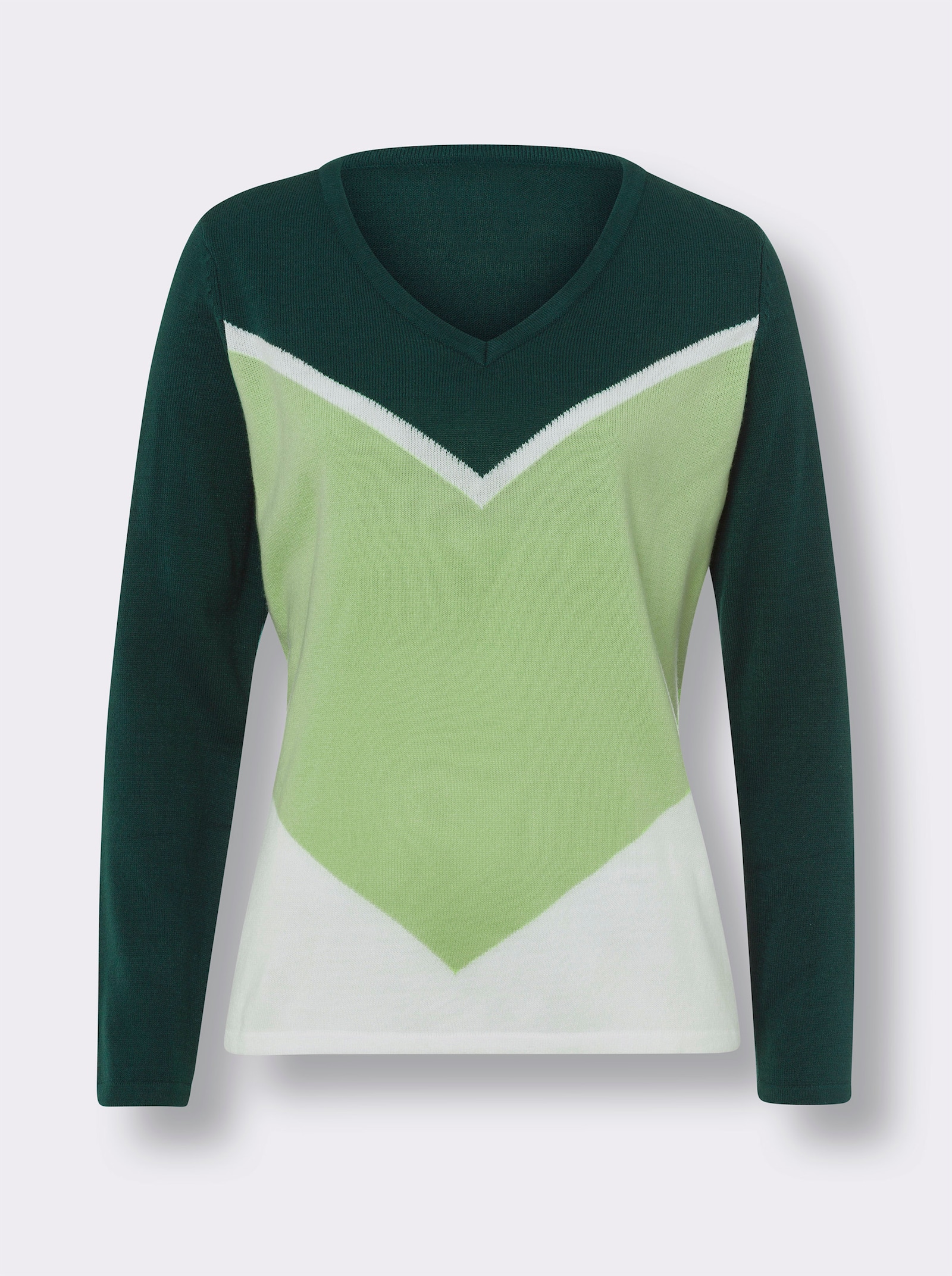 Svetr s dlouhým rukávem a širokými pruhy - petrolejová-ecru-vzor