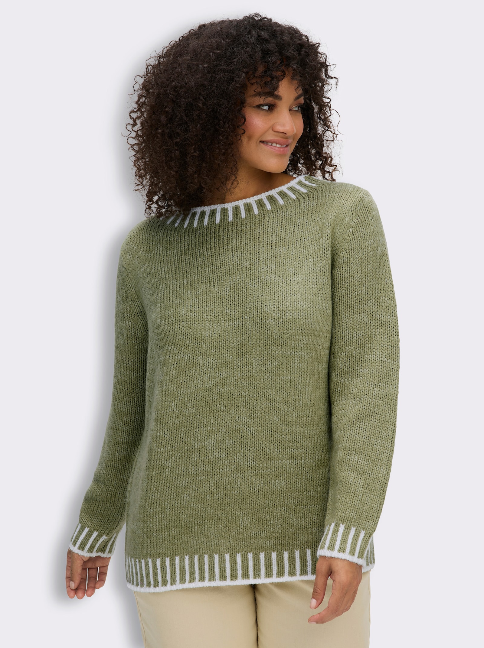 Langarm-Pullover mit effektvollen Kontrasten - schilf-ecru-gemustert