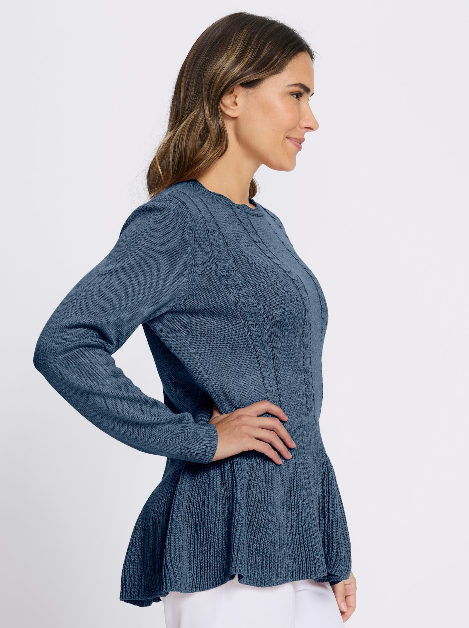 Langarm-Pullover mit Ripp-Abschlüssen - rauchblau