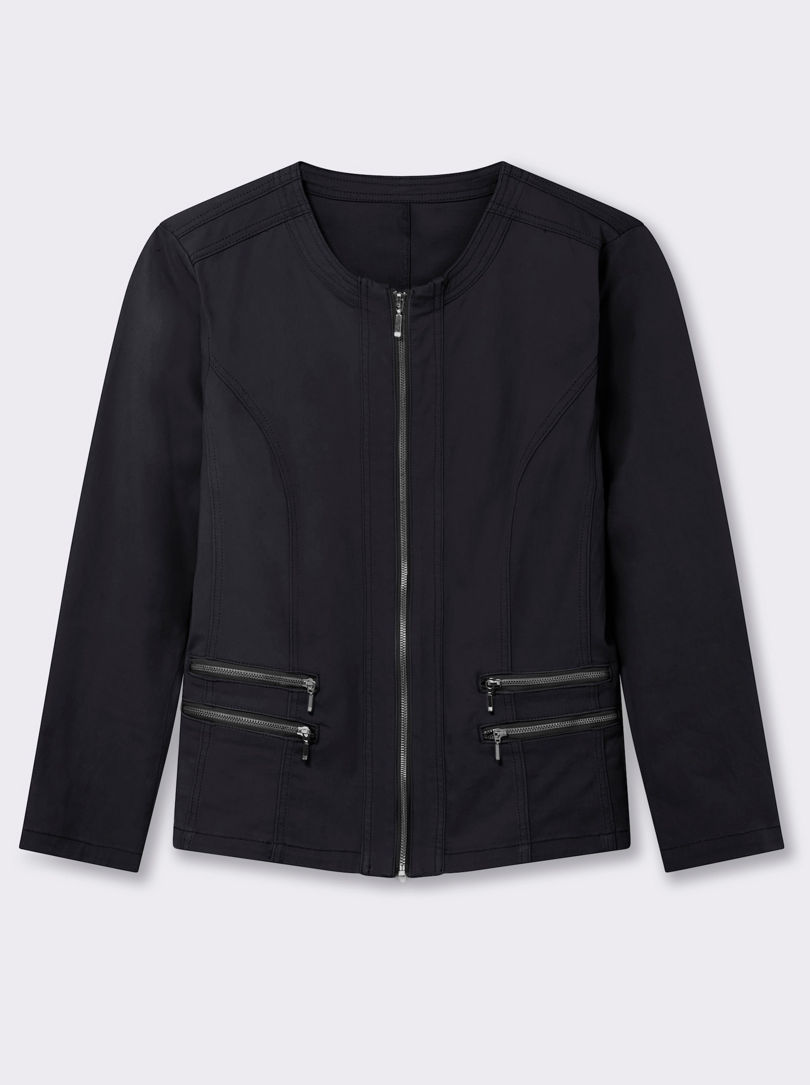 Jeansblazer mit Zier-Reißverschlüssen - schwarz